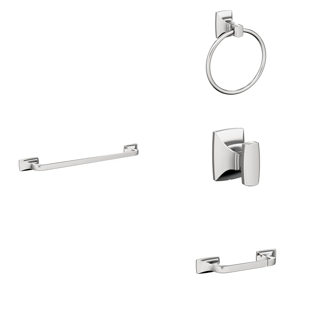 Amerock Chrome Highland Ridge 18-Inch Towel Bar Set - 4-Piece Bathroom Accessories for Modern Homes (Perfect for Bathrooms, Powder Rooms & Spa Retreats)