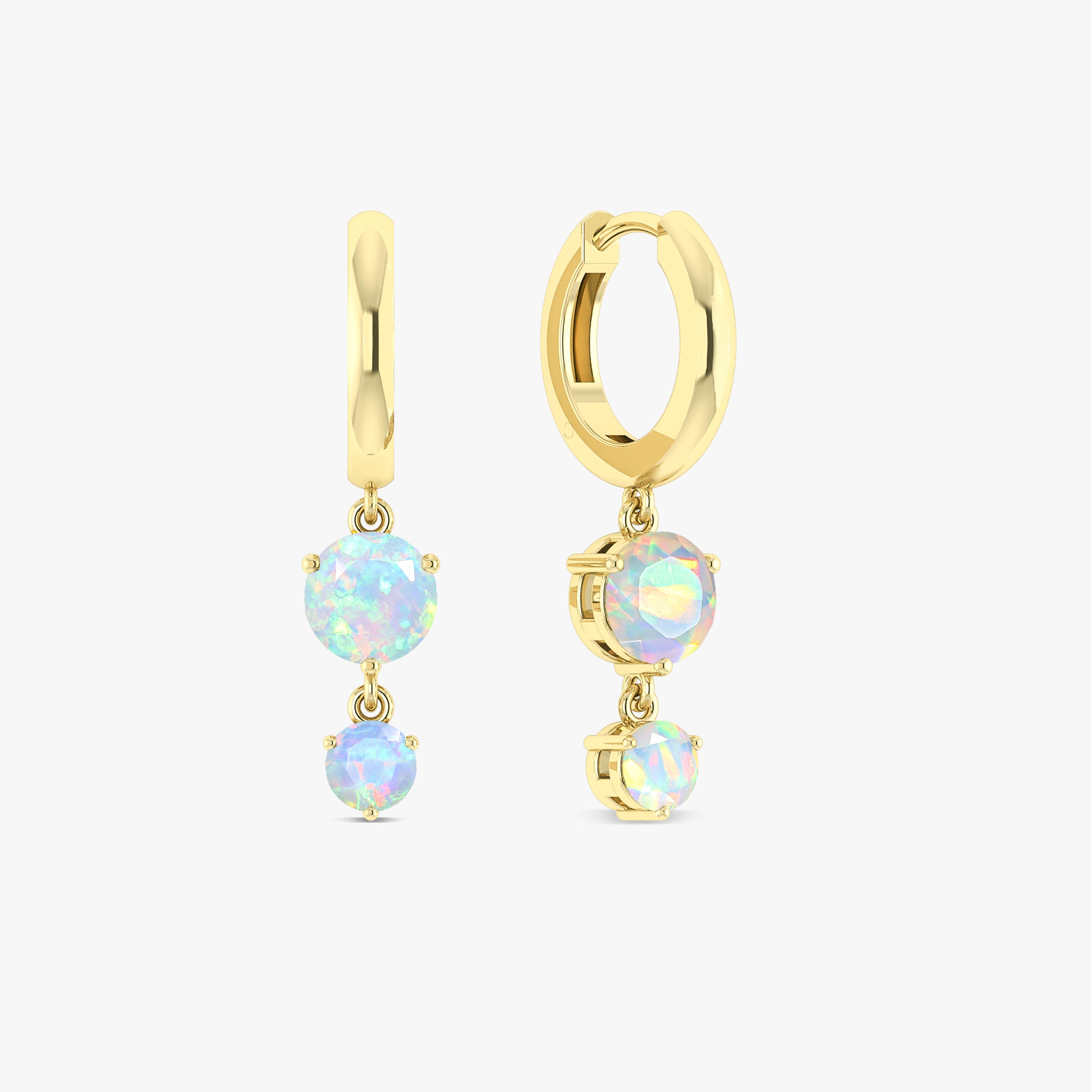 2 Round Stone Natural White Opal Drop Hoop Earrings for Women - Dainty Boho Jewelry Gift for Brides, Party & Everyday Wear