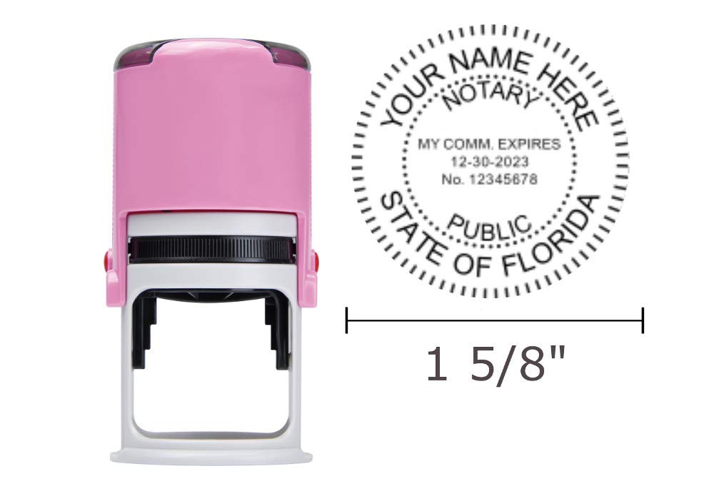 Florida Notary Public Stamp - Self Inking Round Seal with Unique Pink Body (R-542) | Perfect for Official Documents, Contracts & Legal Paperwork