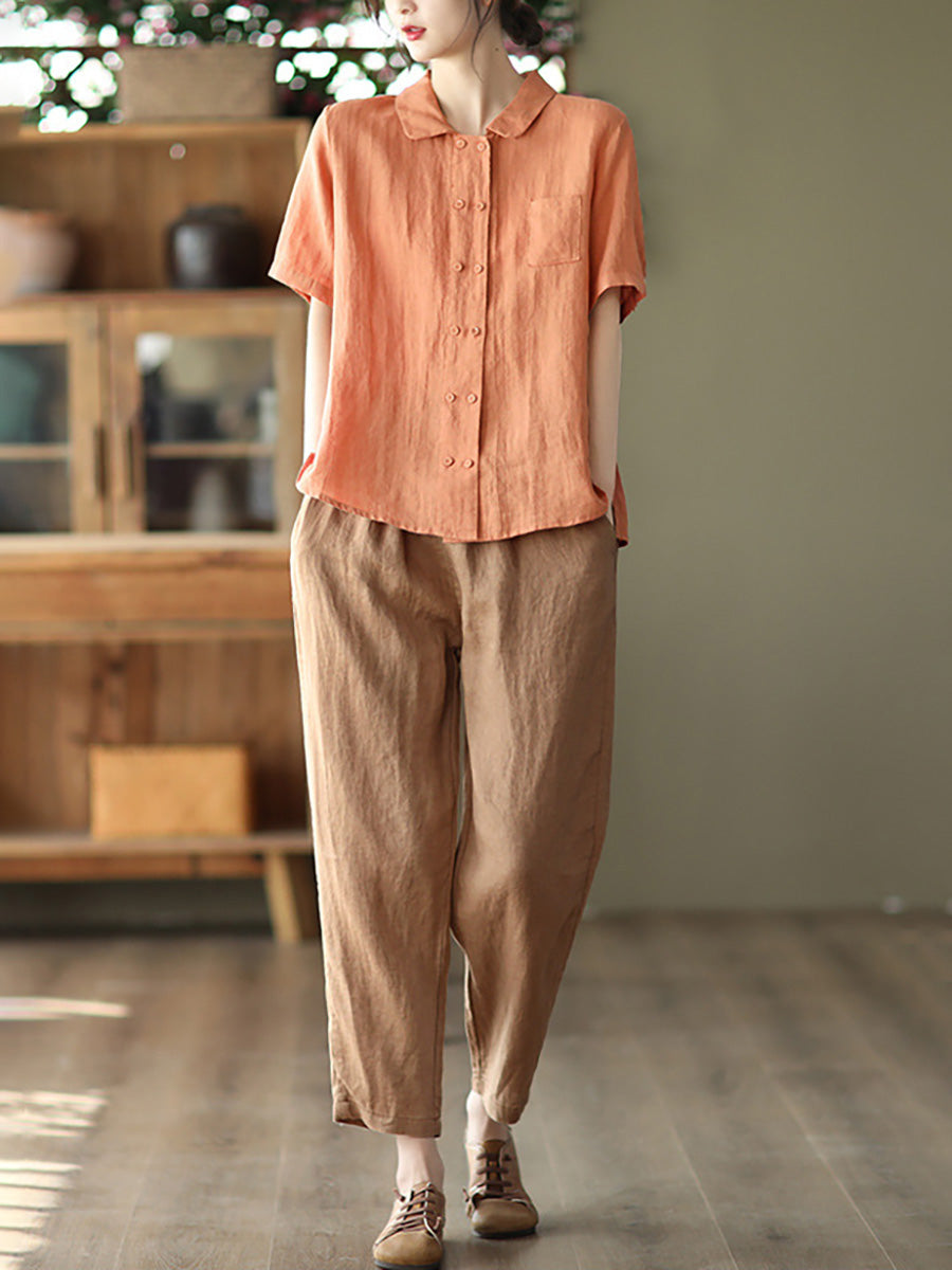 Double Breasted Ramie Casual Summer Women's Shirt - Lightweight & Breathable Top for Beach, Office & Everyday Wear