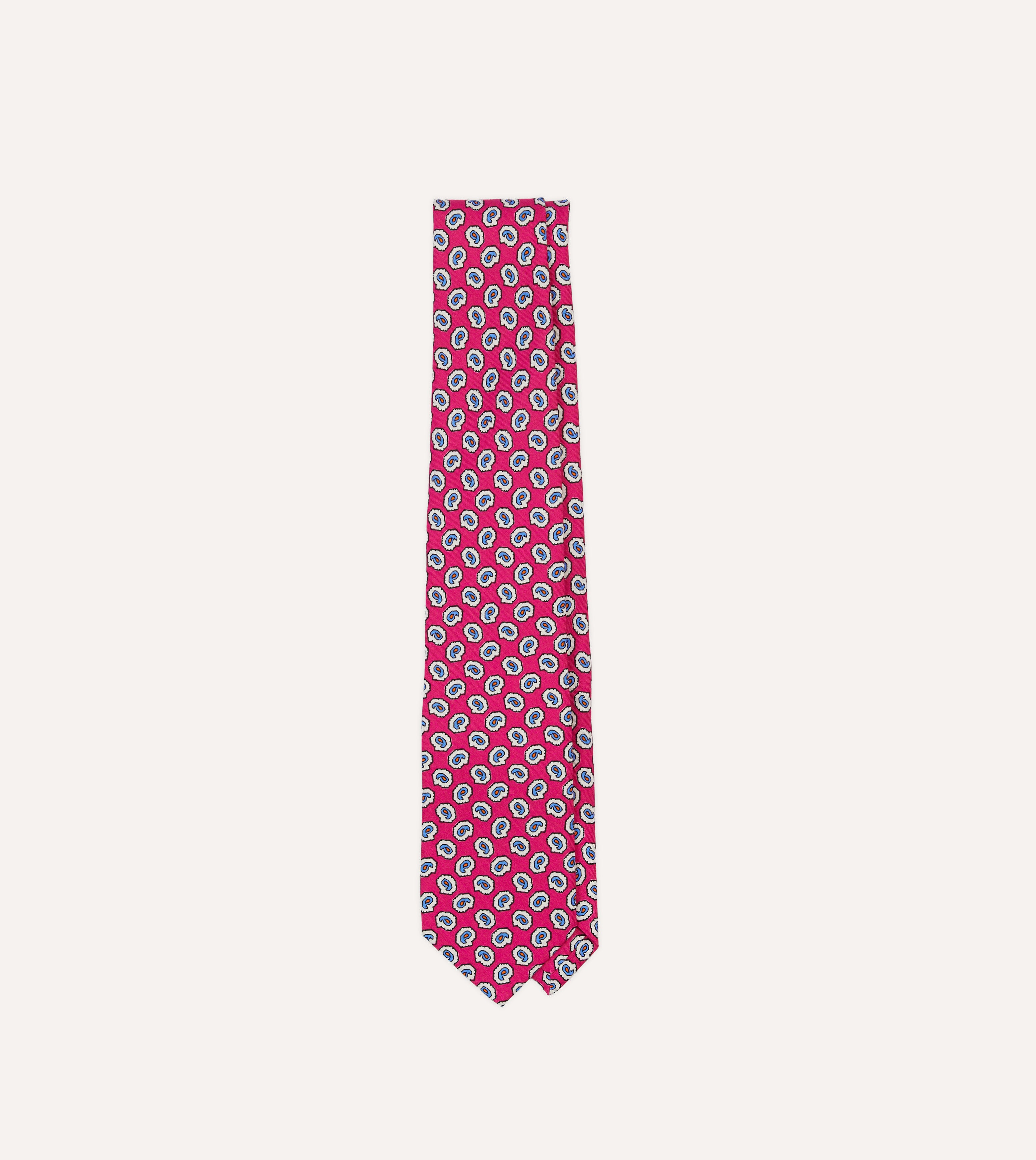 Fuchsia Silk Necktie with Small Paisley Leaf Print - Elegant Self-Tipped Design for Business, Weddings & Formal Occasions