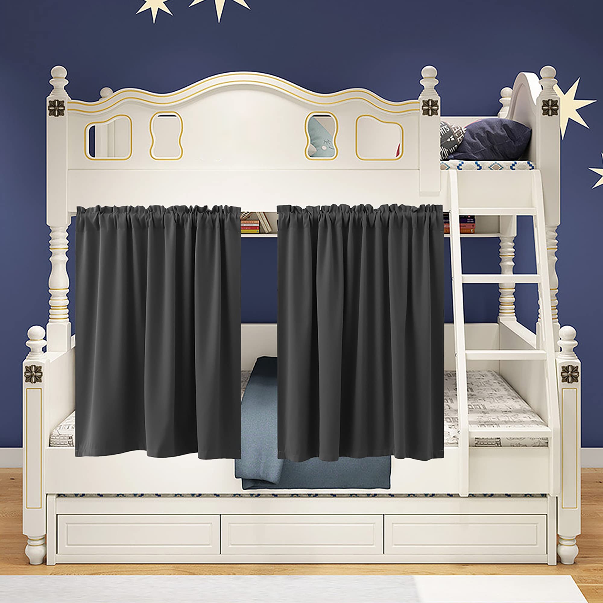 Blackout Half Curtains 34x30 Inch - Dark Gray Rod Pocket Window Curtains for Small Rooms, Living Room & Bathroom - Light Blocking, Room Darkening for Better Sleep & Privacy