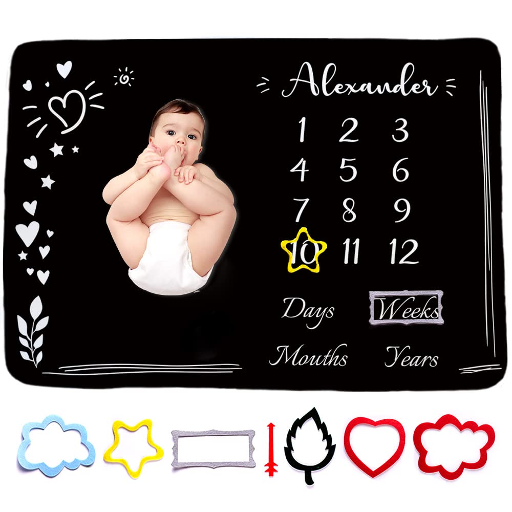 Soview Personalized Baby Milestone Blanket for Boys & Girls | Custom Name Newborn Month Blanket | Baby Growth Chart Blanket | Forever Loved Keepsake Blanket | Perfect Baby Shower Gift for Newborns - Thin & Soft | Ideal for Monthly Photo Shoots, First Birthday Decorations, and Nursery Room Decor