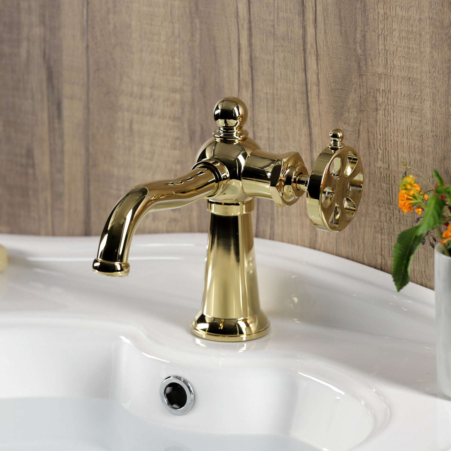 Belknap KS3542RX Single Handle 1-Hole Bathroom Sink Faucet with Push Pop-Up Drain - Polished Brass Finish for Modern & Vintage Bathrooms