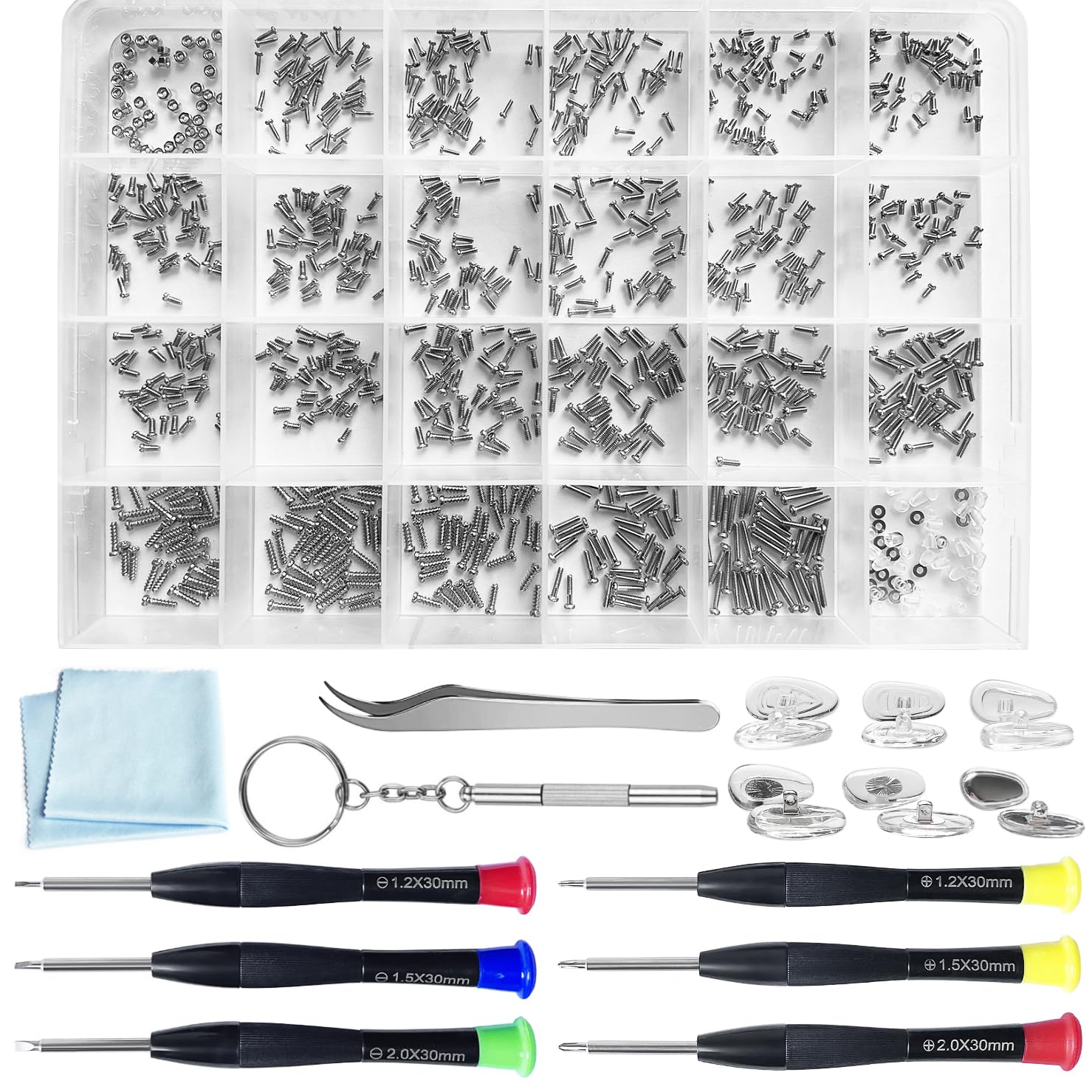 Premium Eyeglass Repair Kit with 24 Types of Screws - Includes Frame Screws, Hinge Screws & Nose Pad Screws - Essential Glasses Repair Tool for Home, Office & Travel