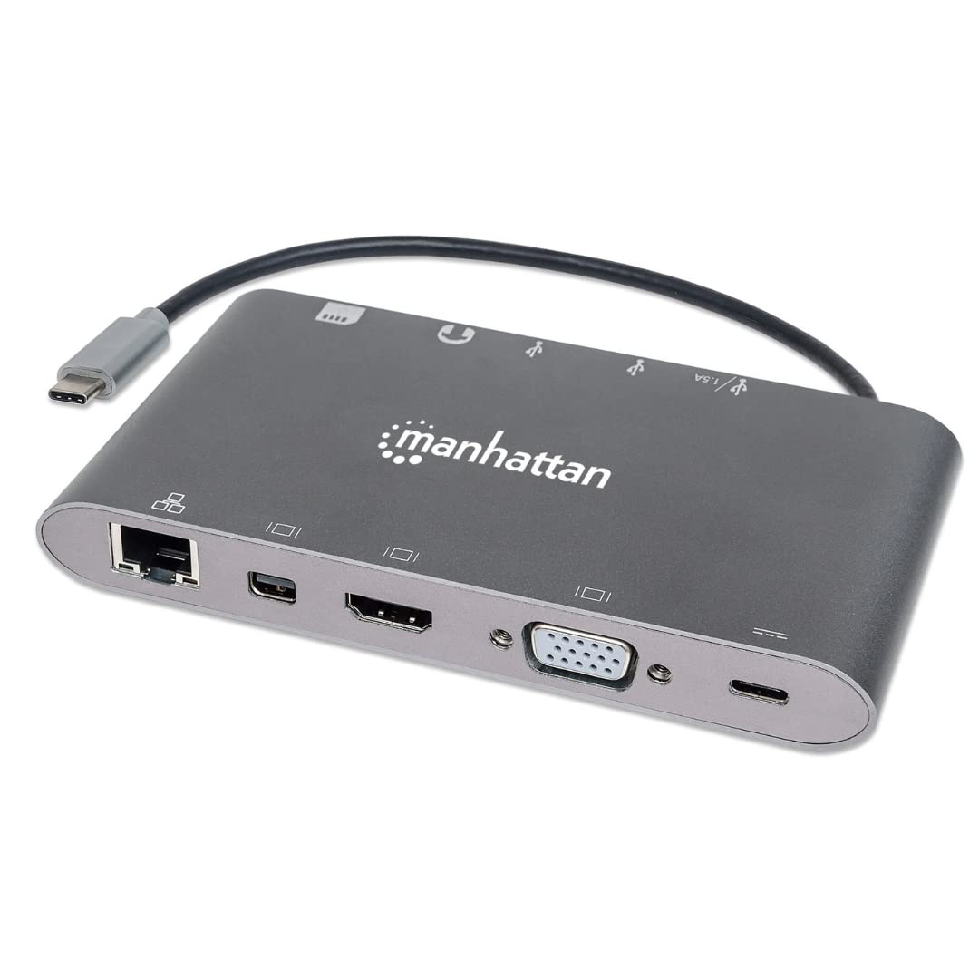 Manhattan SuperSpeed USB-C to 7-in-1 Docking Station with 4K HDMI, Ethernet, USB 3.0 Ports - Perfect for Home Office, Gaming & MacBook Pro Connectivity