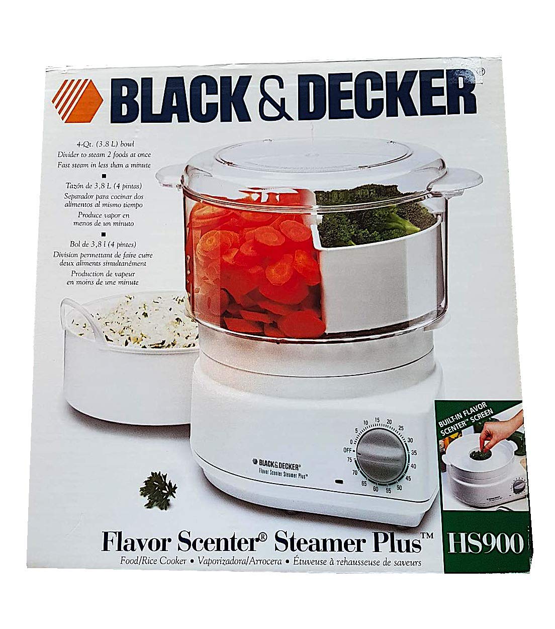 Black and Decker HS900 Flavor Steamer Plus - 6-Cup Rice Cooker & Vegetable Steamer with Glass Lid, Auto Shut-Off - Perfect for Healthy Meals, Meal Prep & Small Kitchens