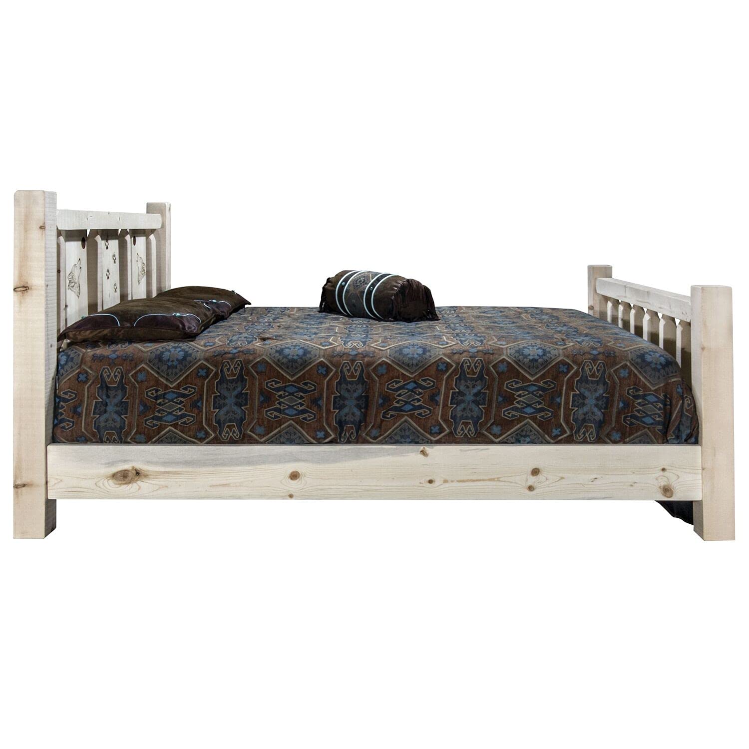 Montana Woodworks Homestead Collection Twin Bed with Laser Engraved Wolf Design - Solid Wood Frame, Clear Lacquer Finish for Kids Room, Guest Bedroom & Cabin Decor