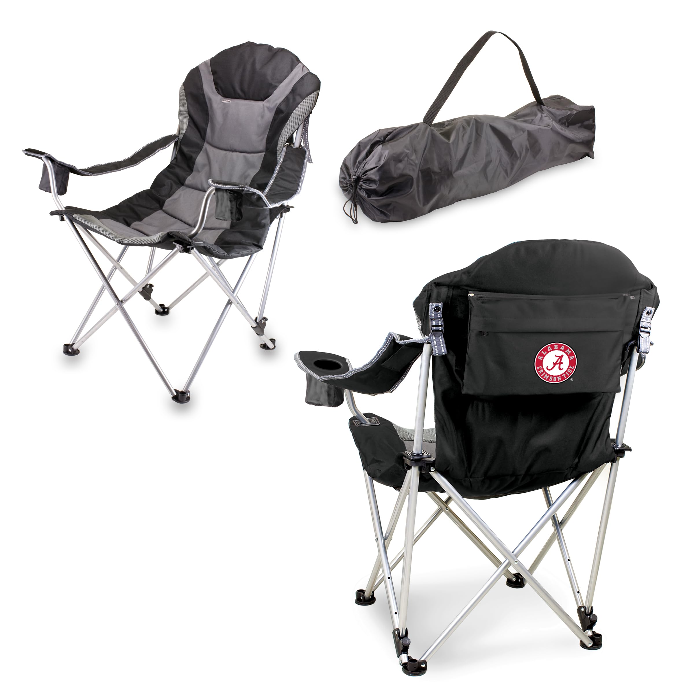 PICNIC TIME NCAA Arkansas Razorbacks Reclining Camping Chair - Portable Folding Beach Chair for Adults with Carry Bag - Perfect for Tailgating, Camping, and Outdoor Sports Events
