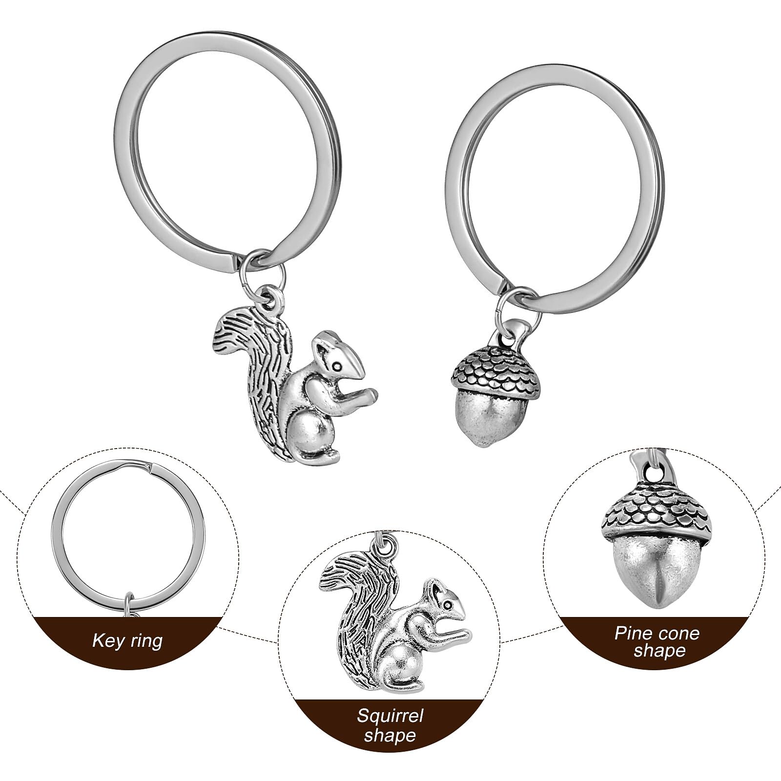 Amosfun 2Pcs Cute Squirrel Keychain Set with Pine Cone Charm - Matching Couple Keychains for Christmas, Anniversary, Valentine's Day & Birthday Gifts - Perfect for Couples, Friends & Family