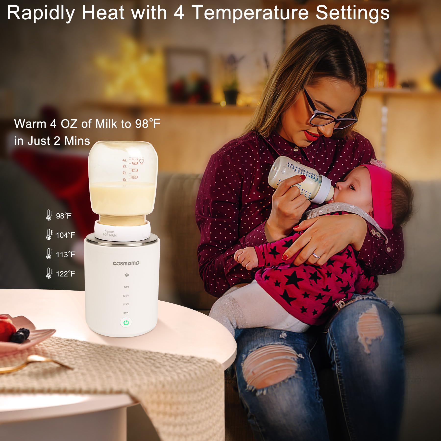 Portable Baby Bottle Warmer for Travel - Rechargeable Breast Milk & Formula Warmer with 4 Adapters & Precise Temperature Control | Perfect for On-the-Go Parents, Daycare, Road Trips & Airplane Travel