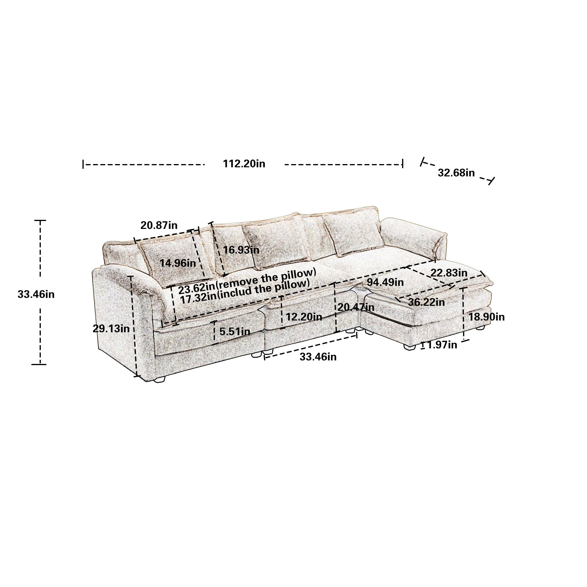 L-Shaped Corner Modular Sectional Sofa with Ottoman & Pillows - Boucle Fleece Upholstery, Double Layer Cushions, Deep Seat - Perfect for Small Space Living Room, Apartment, Home Office (Gray) | Cozy Lounge, Movie Nights & Guest Accommodation