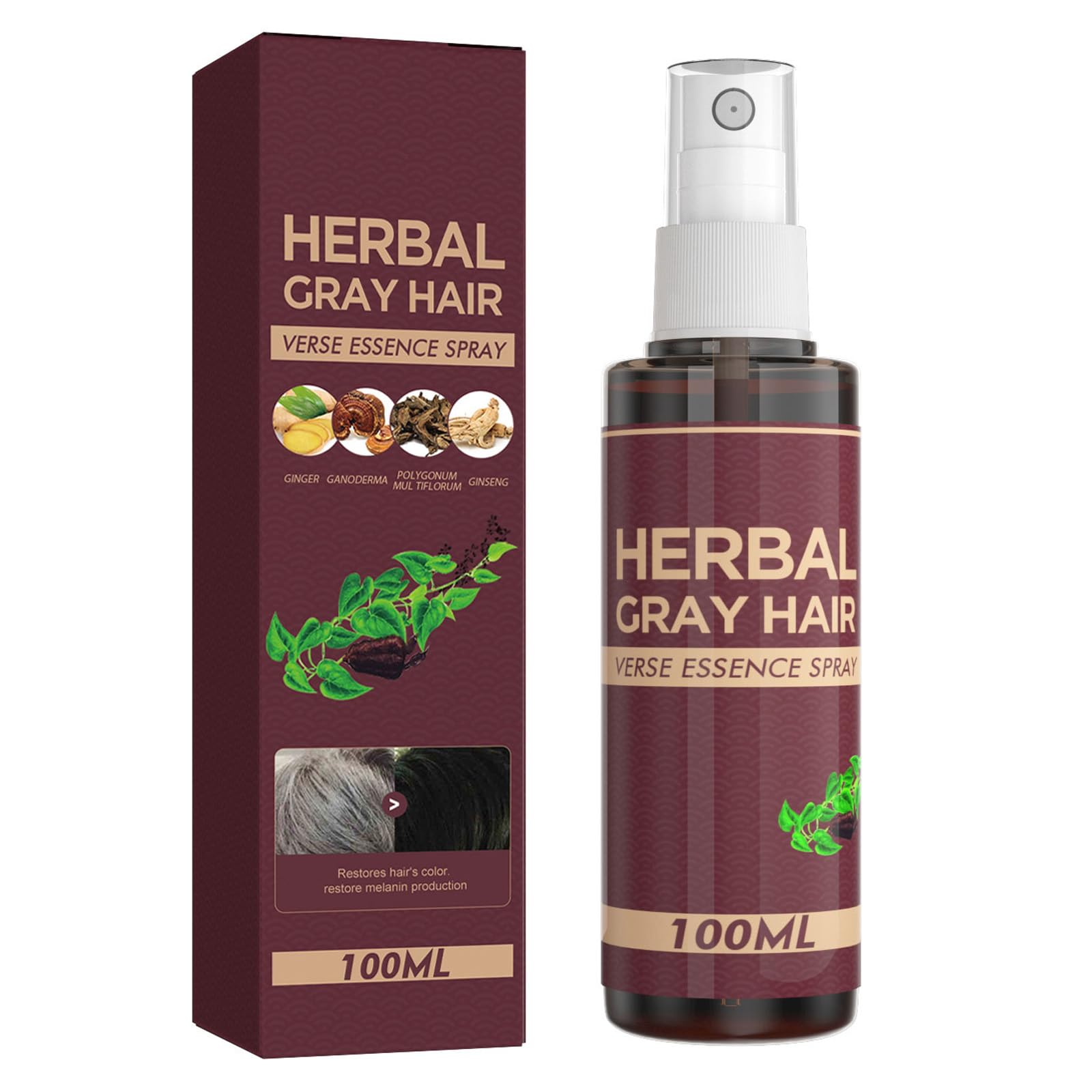 Herbal Essence Gray Hair Reverse Spray - Natural Hair Darkening & Coloring Conditioner for Gradual Results (Lasts 4 Weeks) | Perfect for Covering Gray Hair & Enhancing Hair Color at Home
