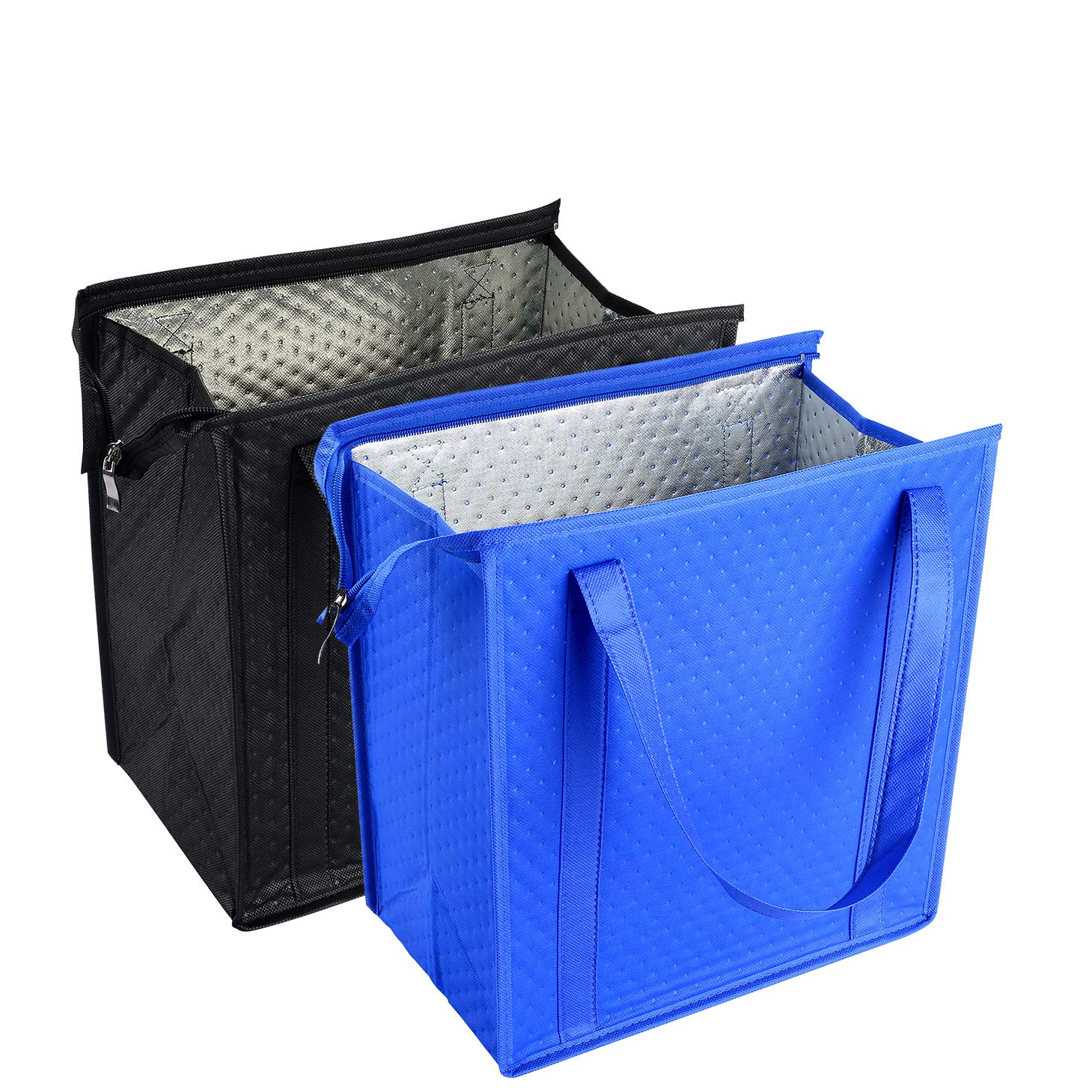 2PCS Insulated Refrigerator Grocery Bags with Zipper - Leakproof Cooler Bags for Food Storage (Black & Blue) - Perfect for Picnics, Camping & Grocery Shopping