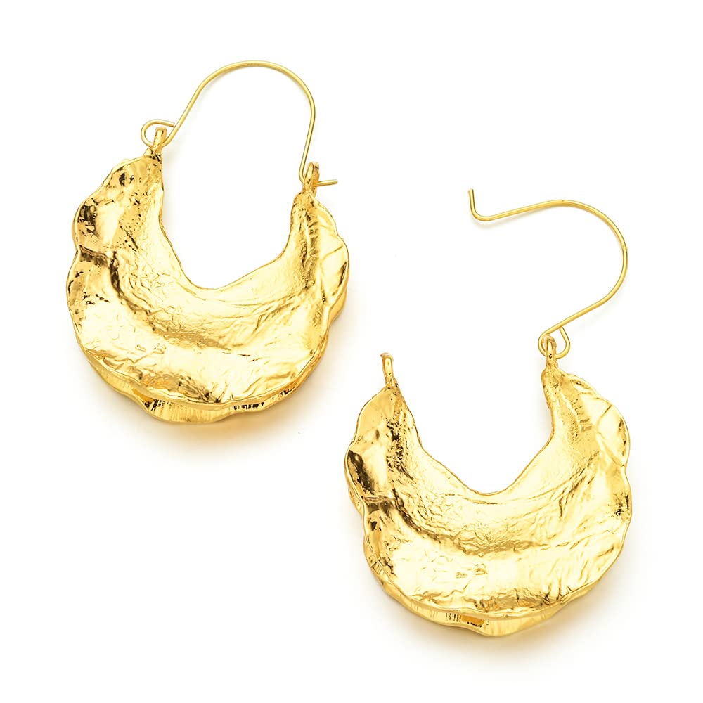Hypoallergenic 14k Gold Plated Chunky Hoop Earrings for Women - Gold Foil Hammered Wire Dangle Statement Earrings | Perfect for Parties, Weddings & Everyday Wear