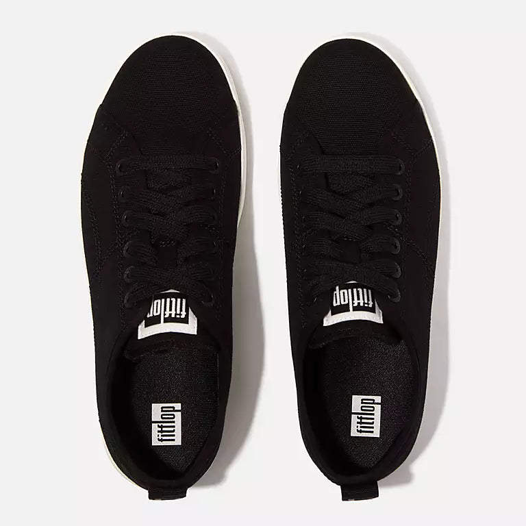 FitFlop Rally Canvas Sneakers for Women - Comfortable Walking Shoes in Black & Cream | Casual Wear, Gym, Travel & Everyday Use