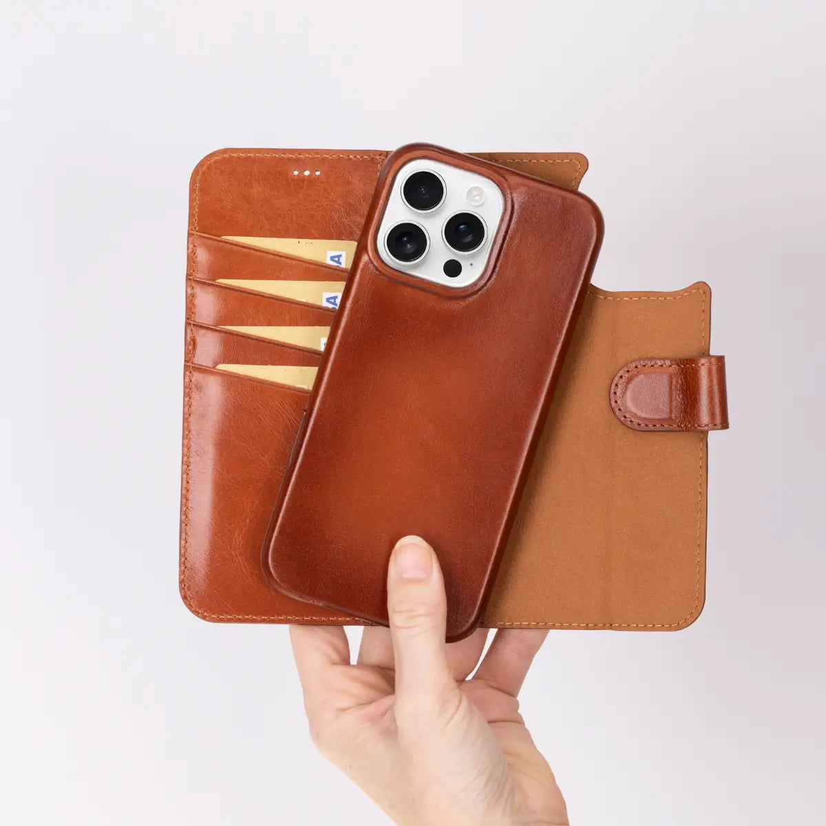 Premium Burnished Tan Leather iPhone 17 Pro Wallet Case - Slim Protective Cover with Card Slots | Perfect for Business Professionals & Everyday Use