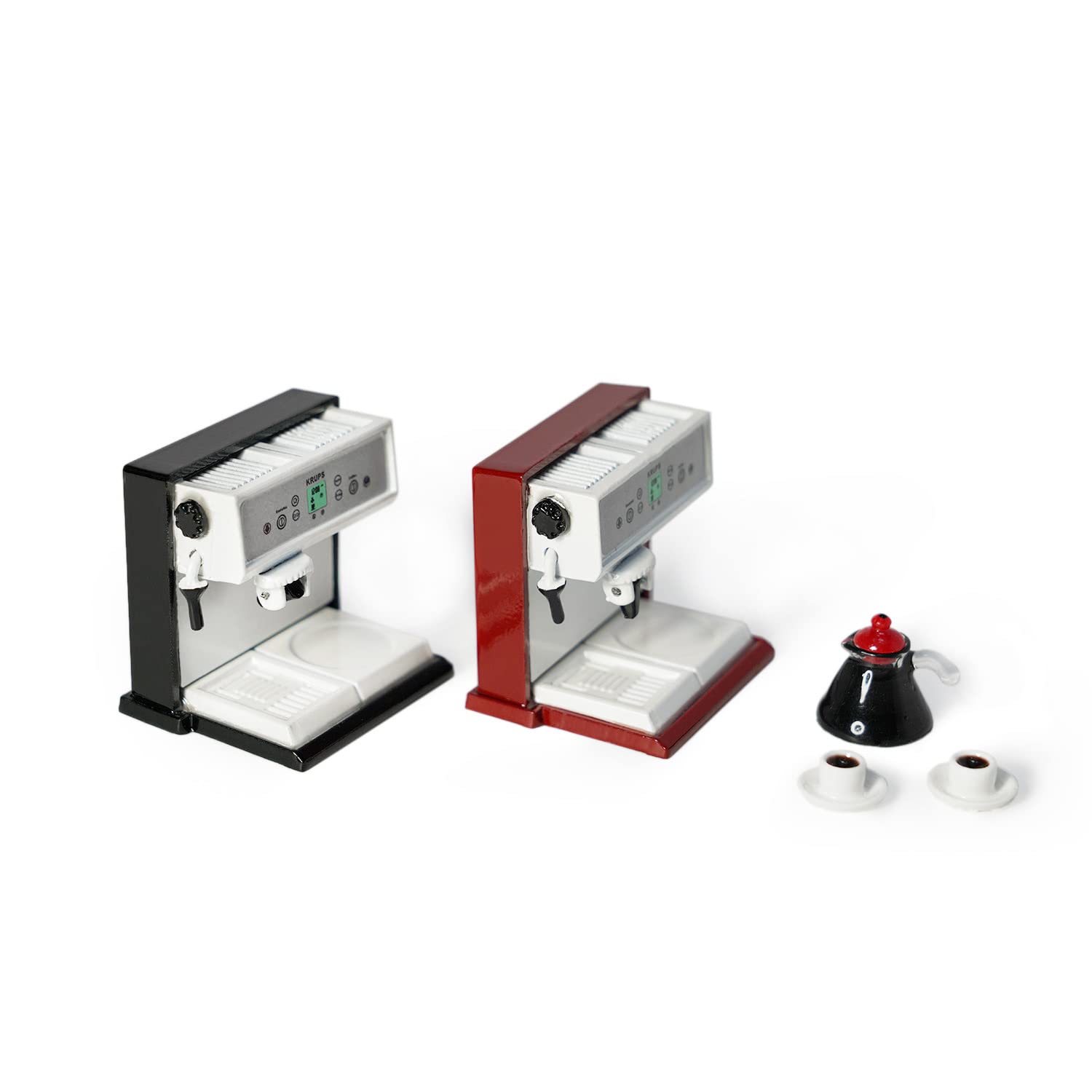1:12 Miniature Coffee Maker with Pot & 2 Cups Set - Black Dollhouse Accessories for Miniature Room Scenes, Artificial House Decor, Perfect for DIY Crafts and Collectible Displays