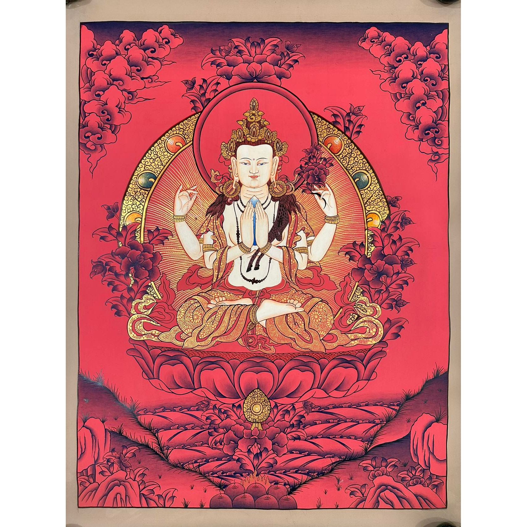 Authentic Chenrezig Thangka Painting - Handmade Tibetan Buddhist Art for Meditation & Home Decor | Perfect for Altars, Yoga Studios & Spiritual Gifts