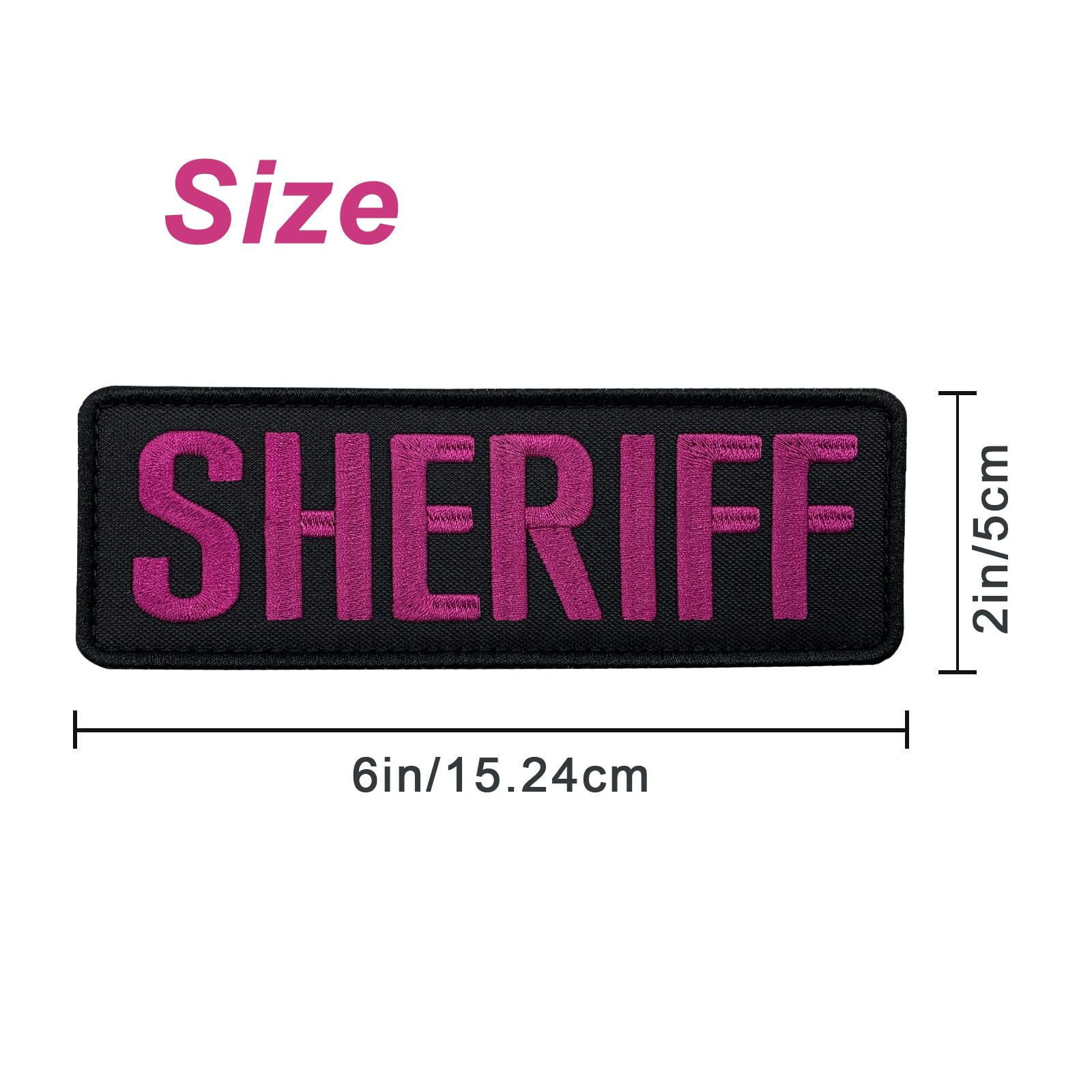 Medium Pink Sheriff Patch 6x2 Inches with Hook Fastener Back - Iron-On Embroidered Badge for Hats, Caps, Bags, Backpacks, Clothing, Vests & Jackets - Perfect for Costumes, DIY Crafts & Uniform Customization (Pink, 6