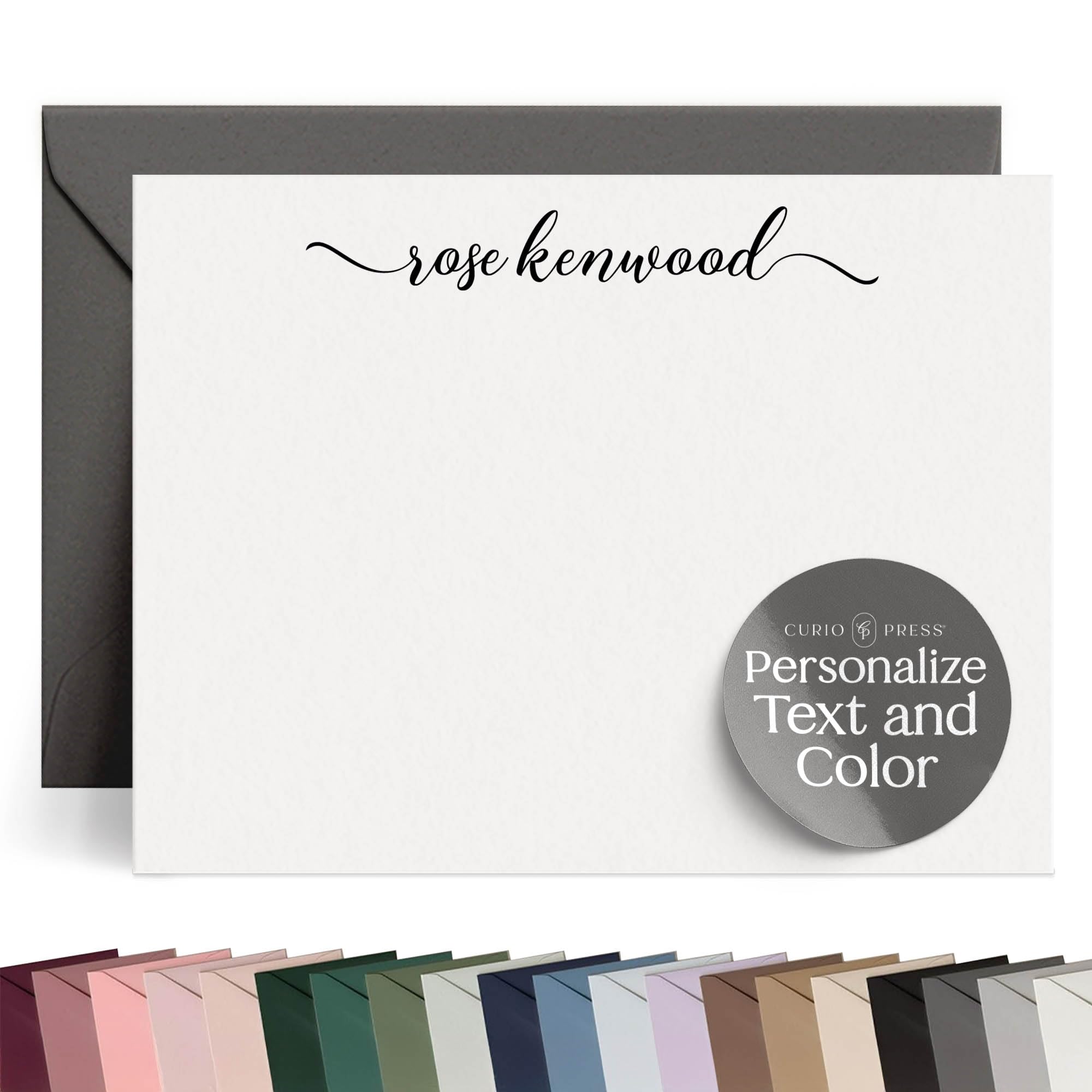 Personalized Flat Stationery Notecards with Envelopes - Custom Name Note Cards for Women & Girls | Bridal Shower Thank You Cards, Engagement, Graduation Gifts | Perfect for Wedding Invitations, Baby Showers & Special Occasions - Rosie Flat Design