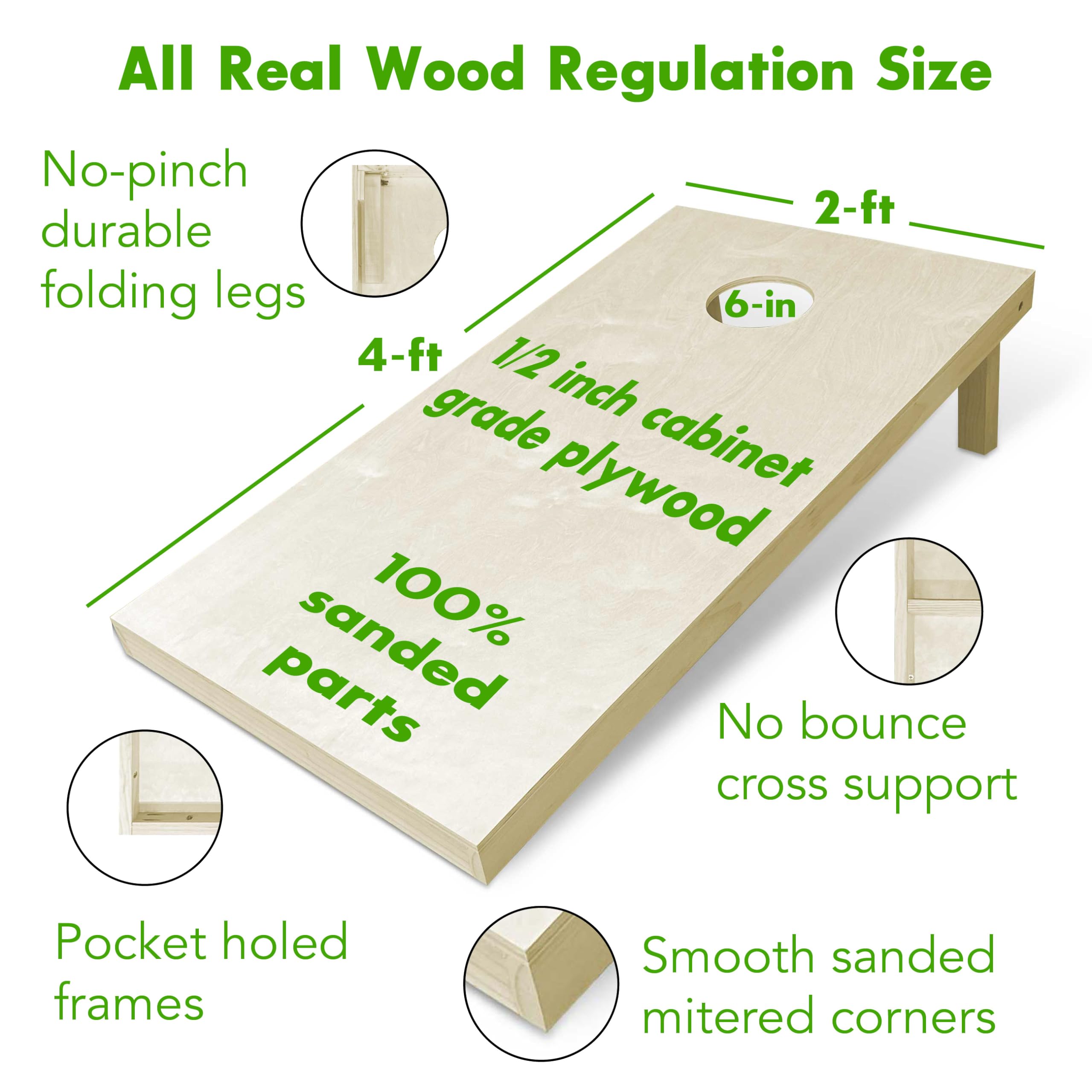 Premium Customized Solid Wood Regulation Cornhole Set - 4ft x 2ft with 8 Bean Bags & Carrying Case | Optional LED Lights & Lamination | Perfect for Backyard Parties, Tailgating, and Outdoor Games (Beige)