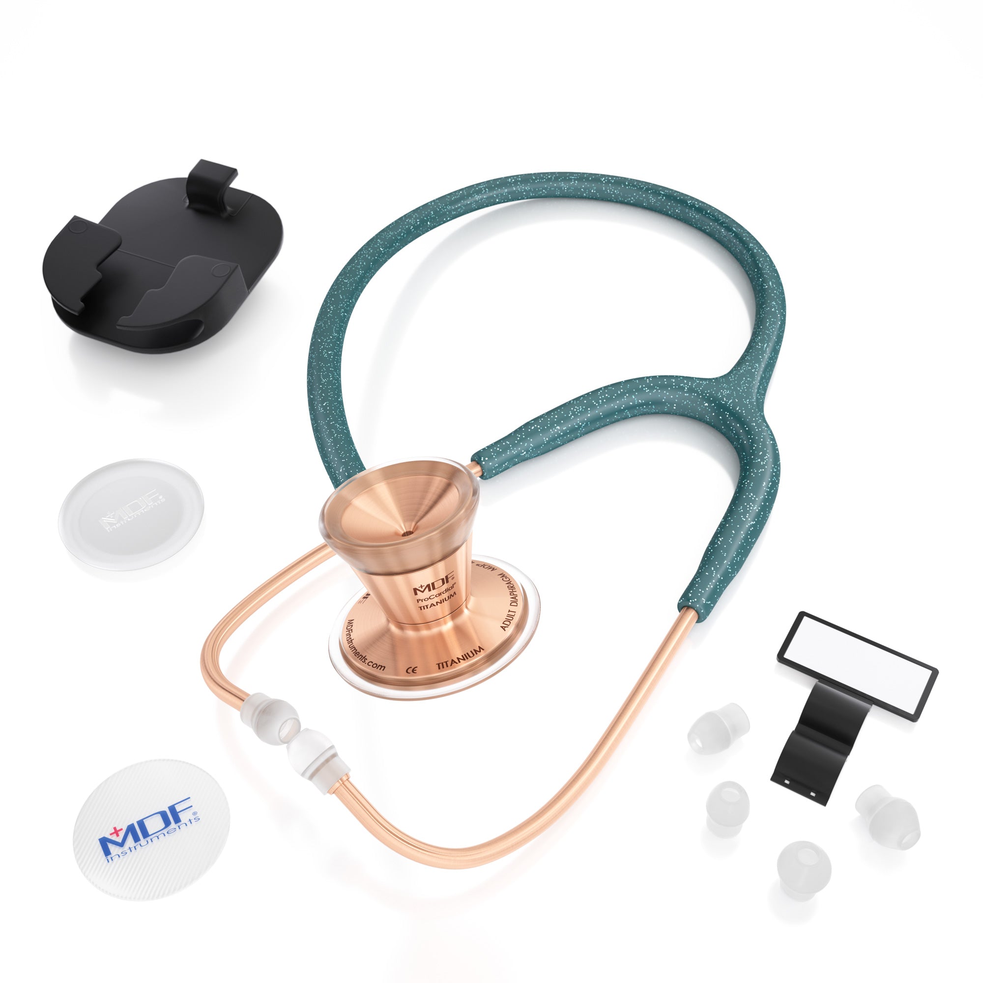 ProCardial® Titanium Cardiology Stethoscope - Green Glitter & Rose Gold | Premium Medical Stethoscope for Doctors, Nurses & Healthcare Professionals | Ideal for Cardiology, ER & Clinical Use