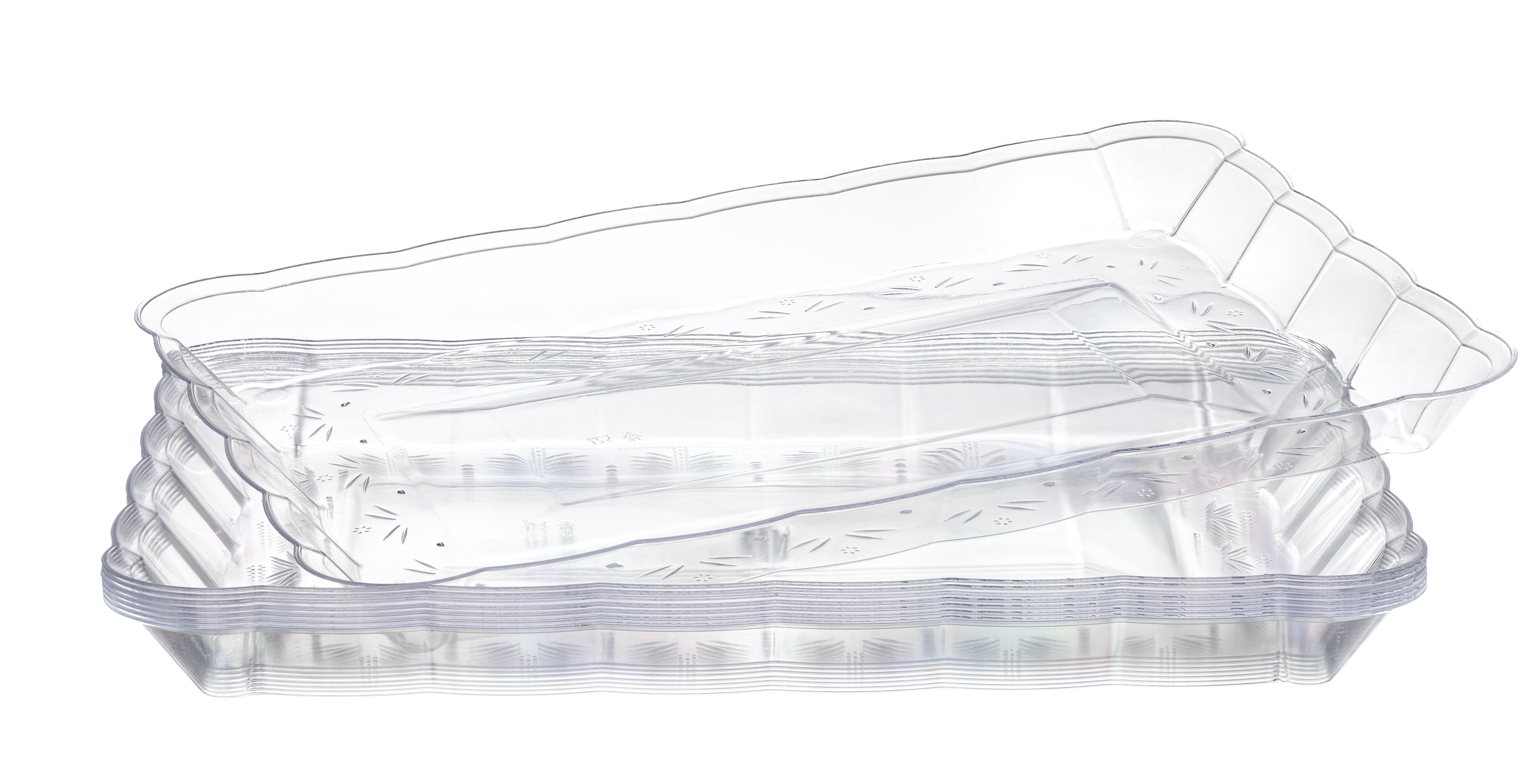 4-Pack Scalloped Clear Rectangular Acrylic Serving Trays - Elegant Party Platters for Appetizers, Desserts & Entertaining - Perfect for Weddings, Buffets & Home Decor