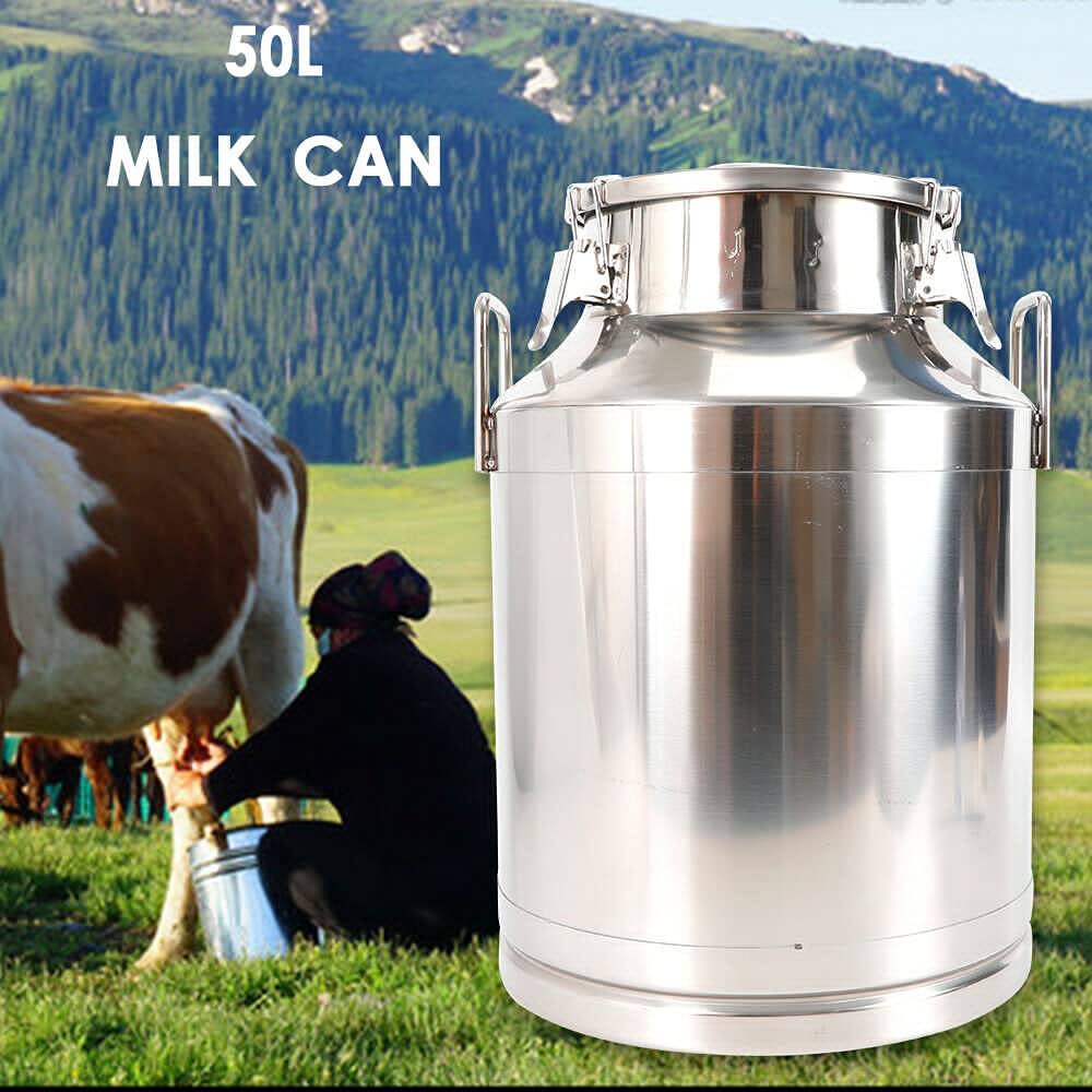 50L/13.25 Gallon Stainless Steel Milk Can - Heavy Duty Liquid Storage Container with Embedded Silicone Seal - Food Grade Transport Tank for Milk, Water, Juice - Ideal for Farms, Restaurants & Commercial Use