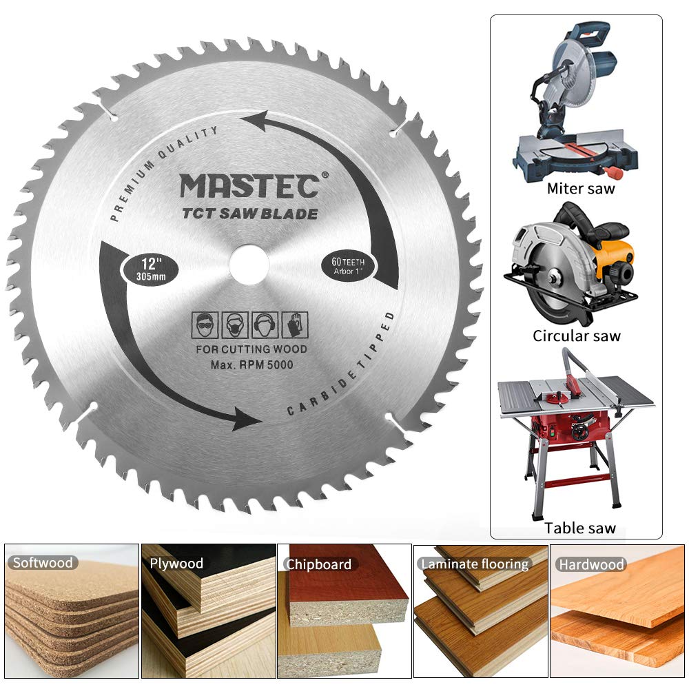 Premium 12 Inch 60-Tooth Miter Saw Blade for Wood Cutting - 1-Inch Arbor - Perfect for Fine Woodworking, Crown Molding & Trim Projects