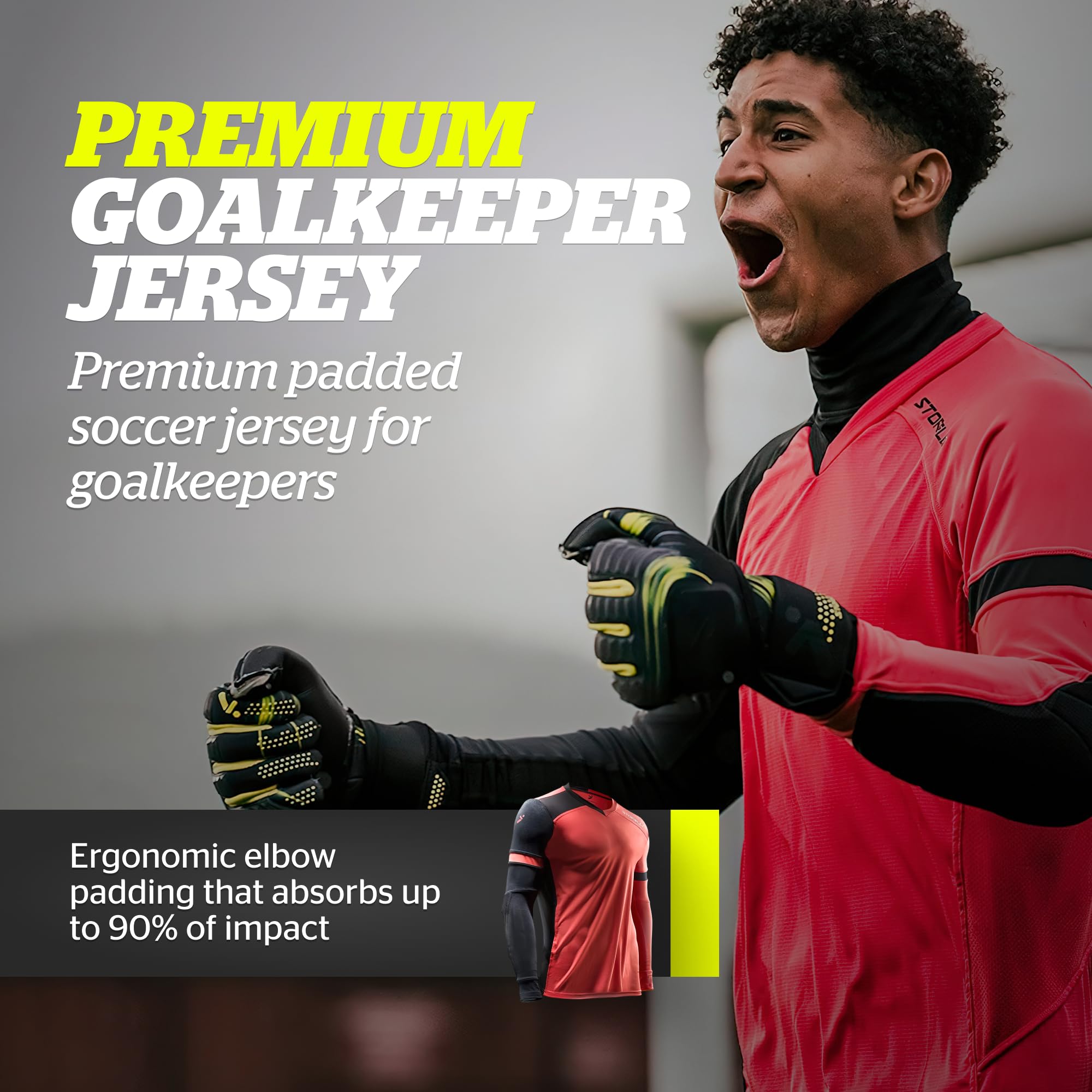 Storelli ExoShield Gladiator Goalkeeper Jersey - High-Impact Protection, Sweat-Wicking & Breathable Soccer Shirt for Goalkeepers | Perfect for Training, Matches & Competitive Play