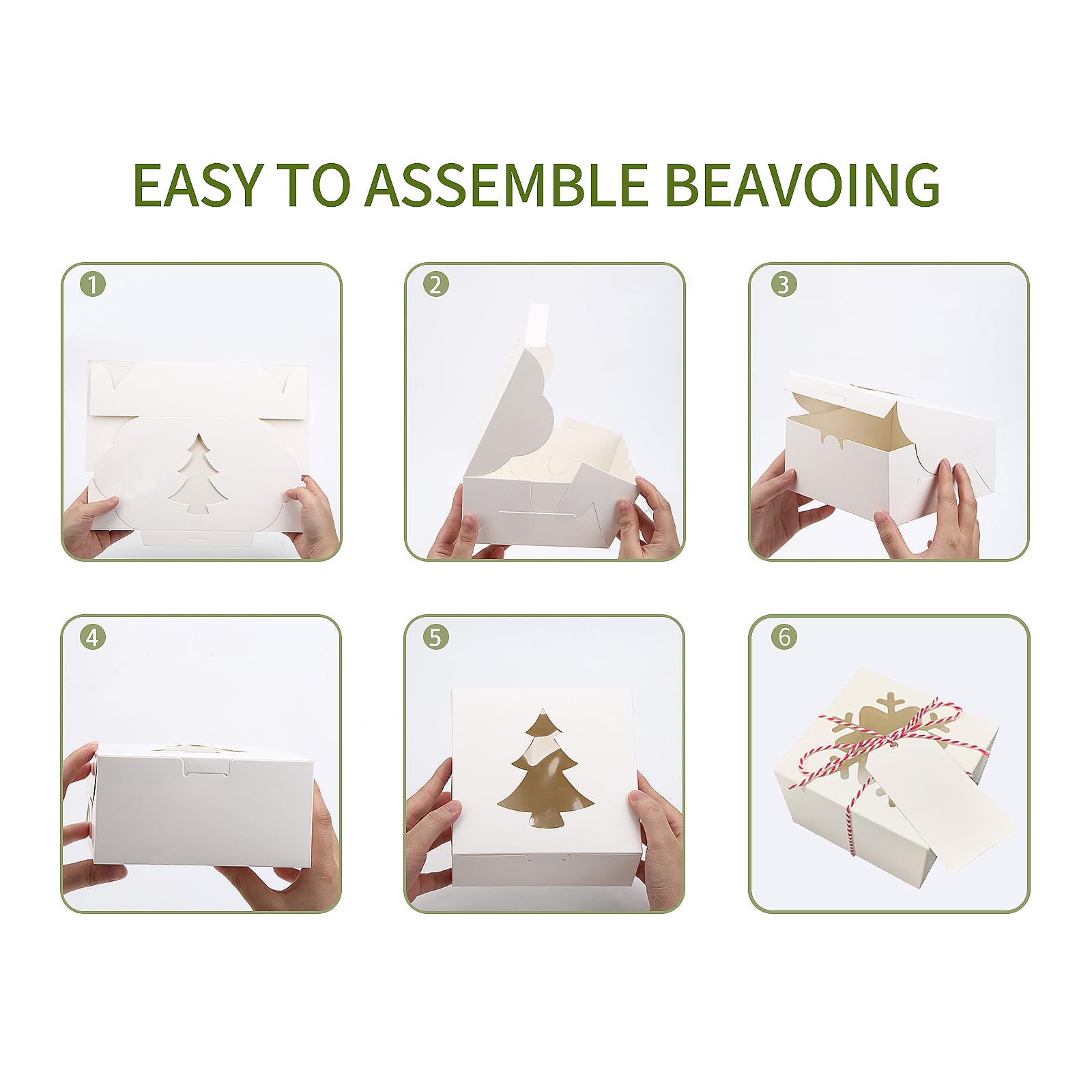 24 PCS White Bakery Boxes with Window, 6x6x3 Inch Christmas Cookie Gift Boxes - Perfect for Mini Cakes, Pastries, Desserts, Strawberries, Cupcakes, Candies & Donuts Packaging - Ideal for Holiday Gifting, Party Favors & Bakery Business