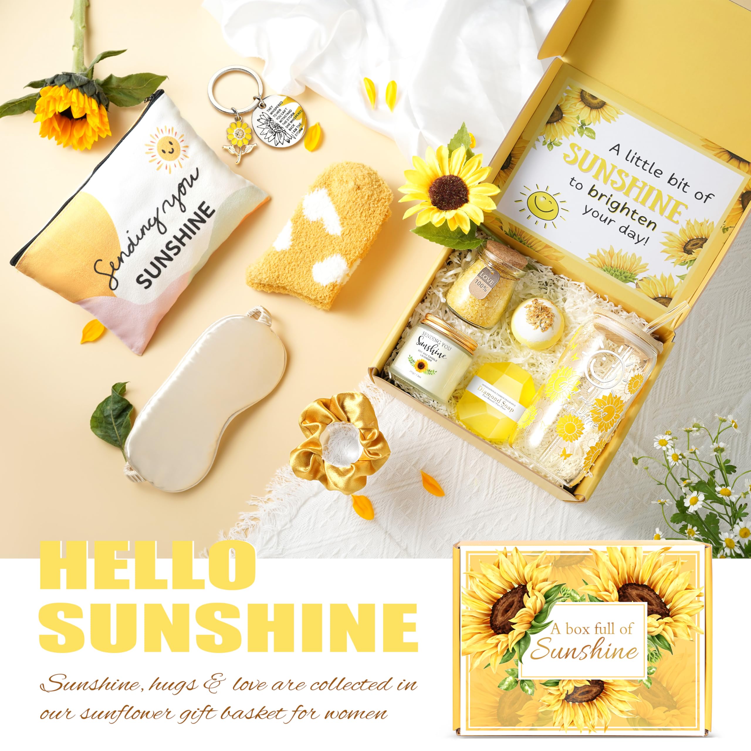 12PCS Sunflower Gift Set for Women - Get Well Soon, Birthday, Inspirational Gifts for Mom, Sister, Teacher, Friends & BFF - Unique Sunshine-Themed Present for Home Decor, Office Desk & Cheer Up Moments