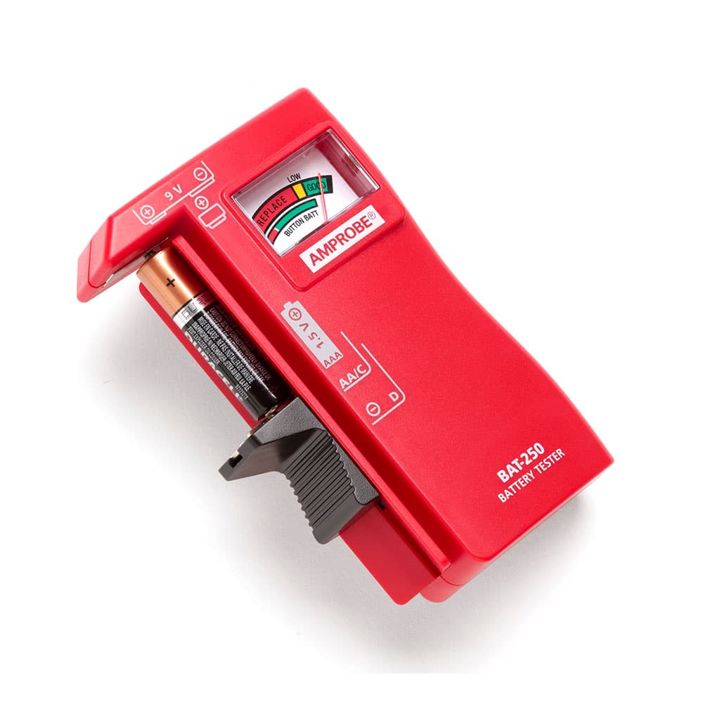 Amprobe BAT-250 Handheld Battery Capacity Tester with V-Shaped Side Cradle - Digital Battery Analyzer for AA AAA C D 9V Cells - Perfect for Home, Workshop & Industrial Battery Testing