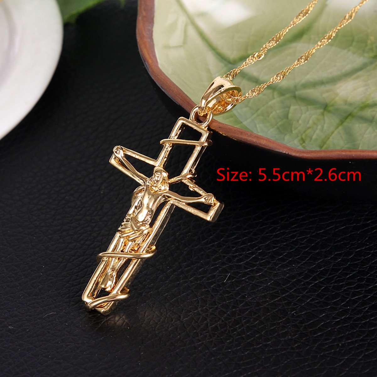 24K Gold Latin Cross Chain for Men & Women - Jesus Crucifix Pendant Necklace Jewelry - Perfect for Church, Weddings, and Religious Gifts