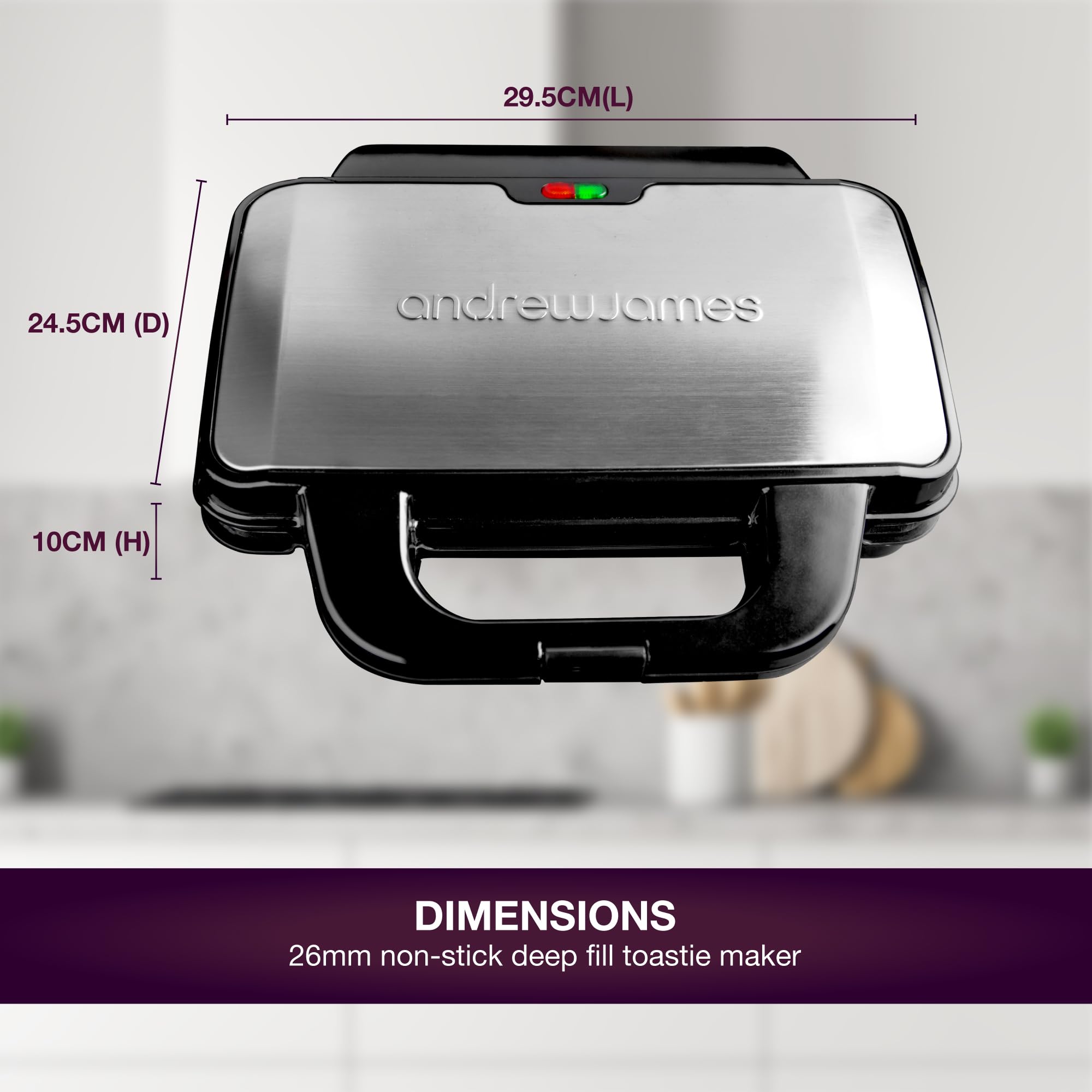 Andrew James 900W Electric Deep Fill Sandwich Maker - 4 Slice Triangle Grill Press with Non-Stick Plates & Cool Touch Handle - Perfect for Thick Cheese Toasties, Paninis & Large Deep Filled Sandwiches - Ideal for Breakfast, Lunch & Quick Snacks at Home or Office