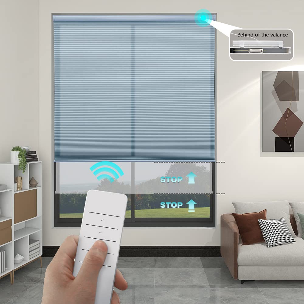 Changshade Motorized Cellular Shades for Windows - Light Filtering, Custom Size Smart Honeycomb Blinds with Remote Control | Cordless Electric Shades for Office, Living Room & Bedroom (Dark Blue) | Perfect for Home Automation & Light Control
