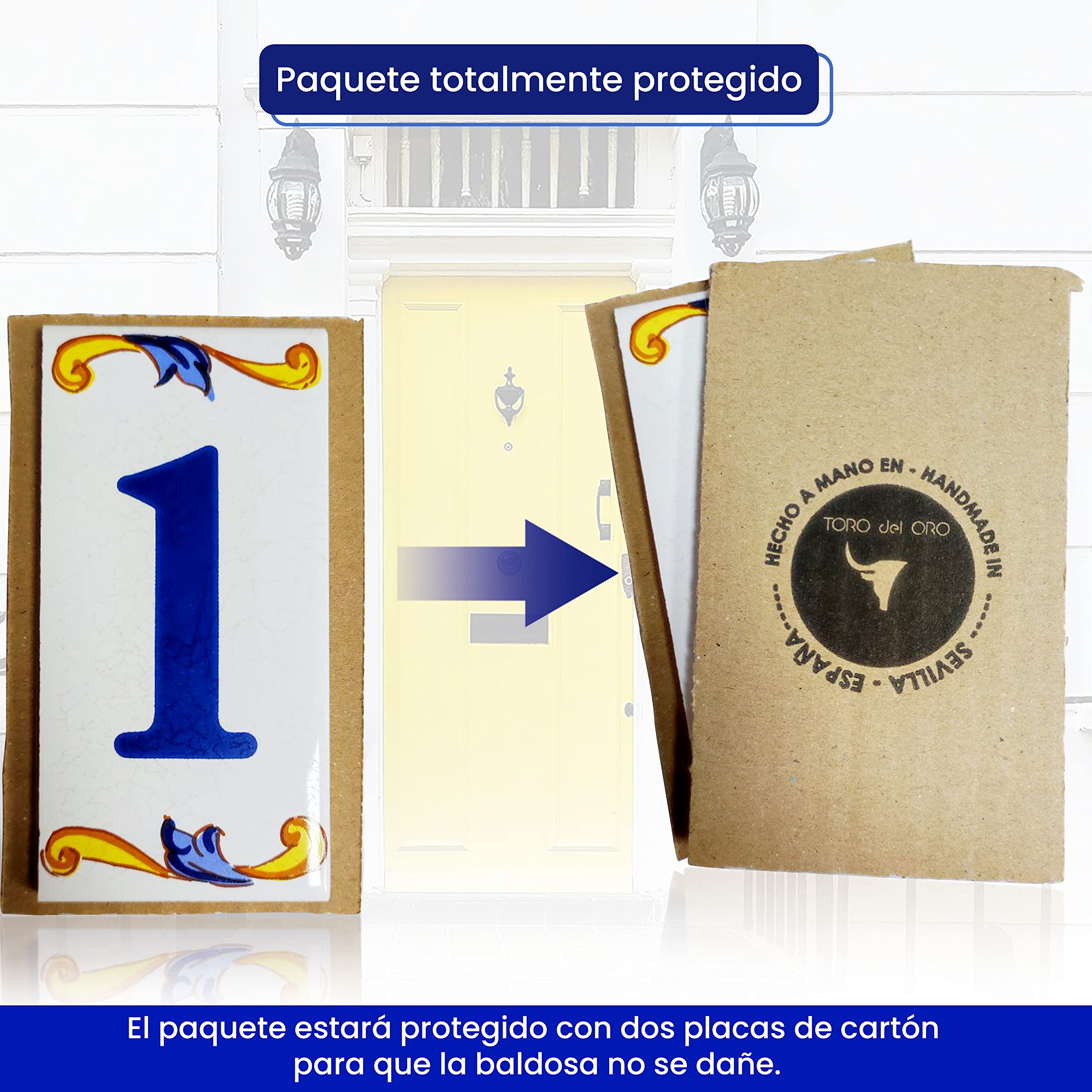 Hand Painted Glazed Ceramic House Numbers - Spanish Technique Address Plaque for Home, Mailbox & Front Door (Set of 9) - Perfect for Curb Appeal & Package Delivery Identification