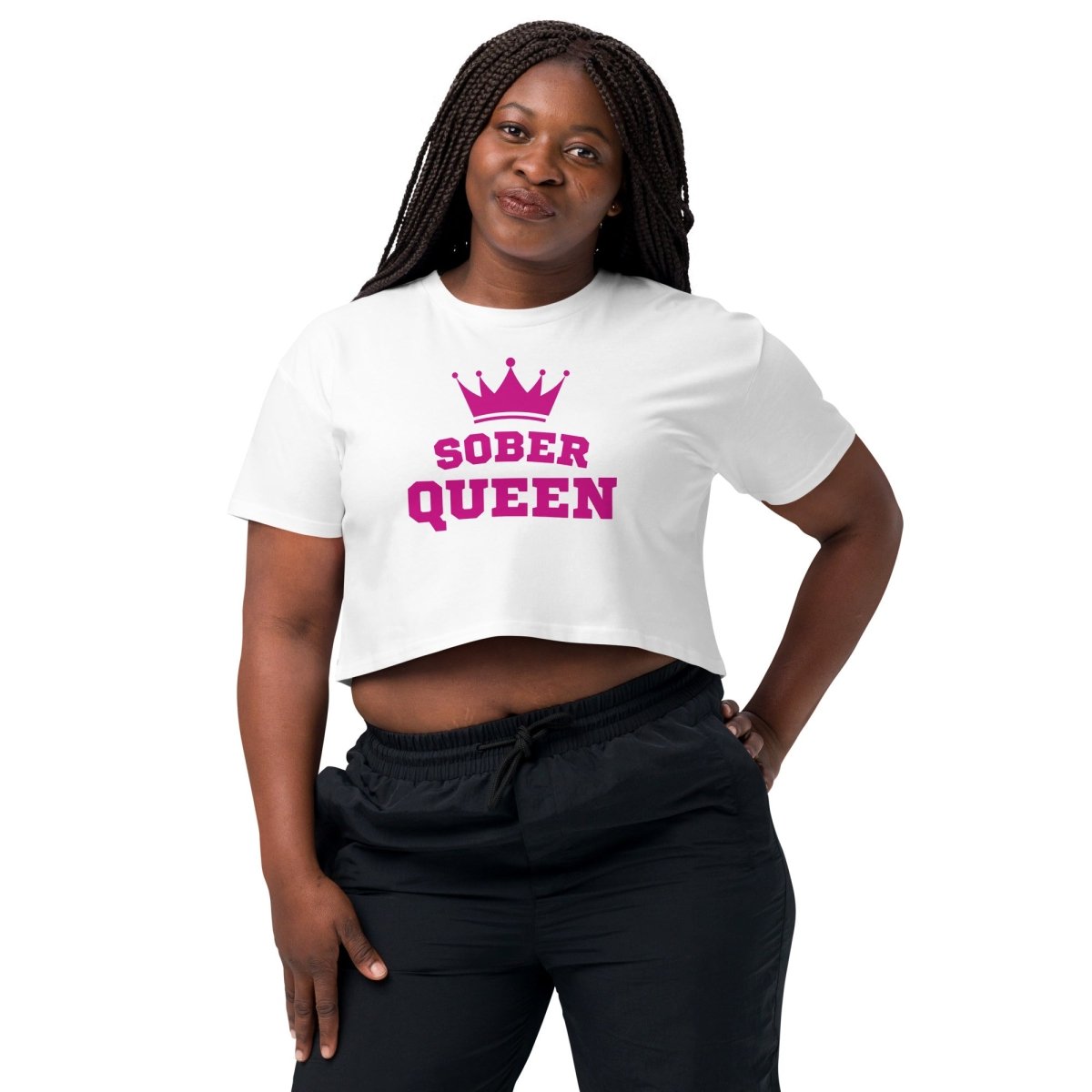 Sober Queen Empowerment Crop Top for Women - Stylish & Motivational Workout Shirt for Yoga, Gym & Fitness