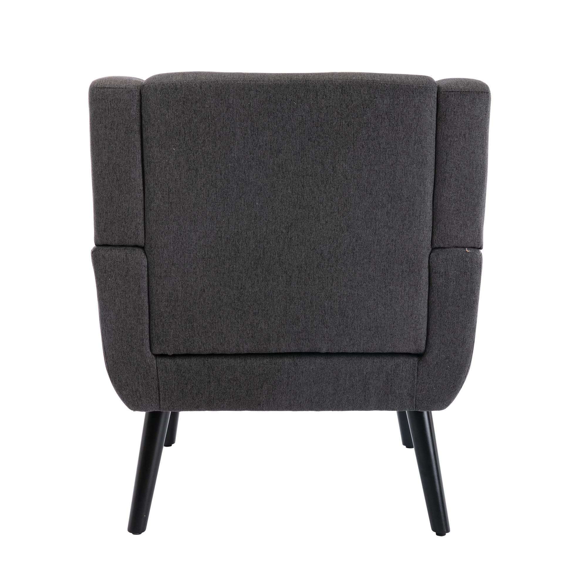 Modern Accent Chair - Upholstered Button Tufted Armchair with Linen Fabric & Black Legs | Ergonomic Living Room, Bedroom & Home Decor Chair | Perfect for Reading Nook, Lounge Area & Cozy Spaces (Dark Gray)