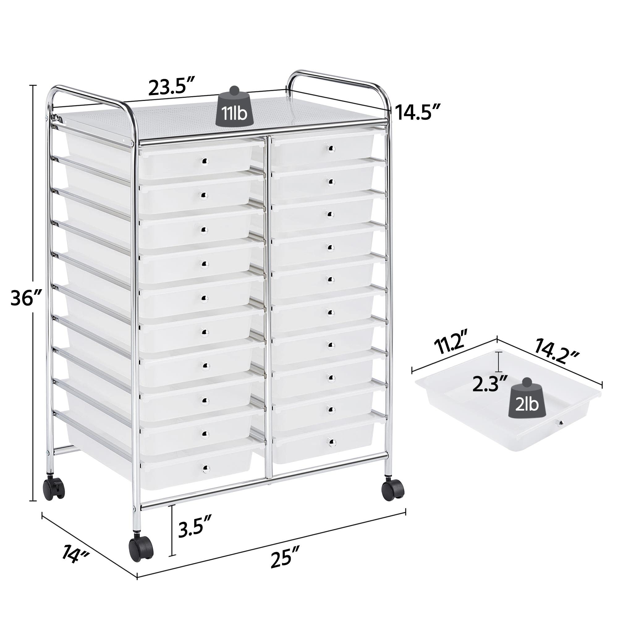 Topeakmart 20-Drawer Rolling Utility Cart - Plastic Storage Organizer with 360° Swivel Casters | Craft Trolley for Home, Office & Workshop | White Mobile Storage Solution for Crafts, Tools & Supplies