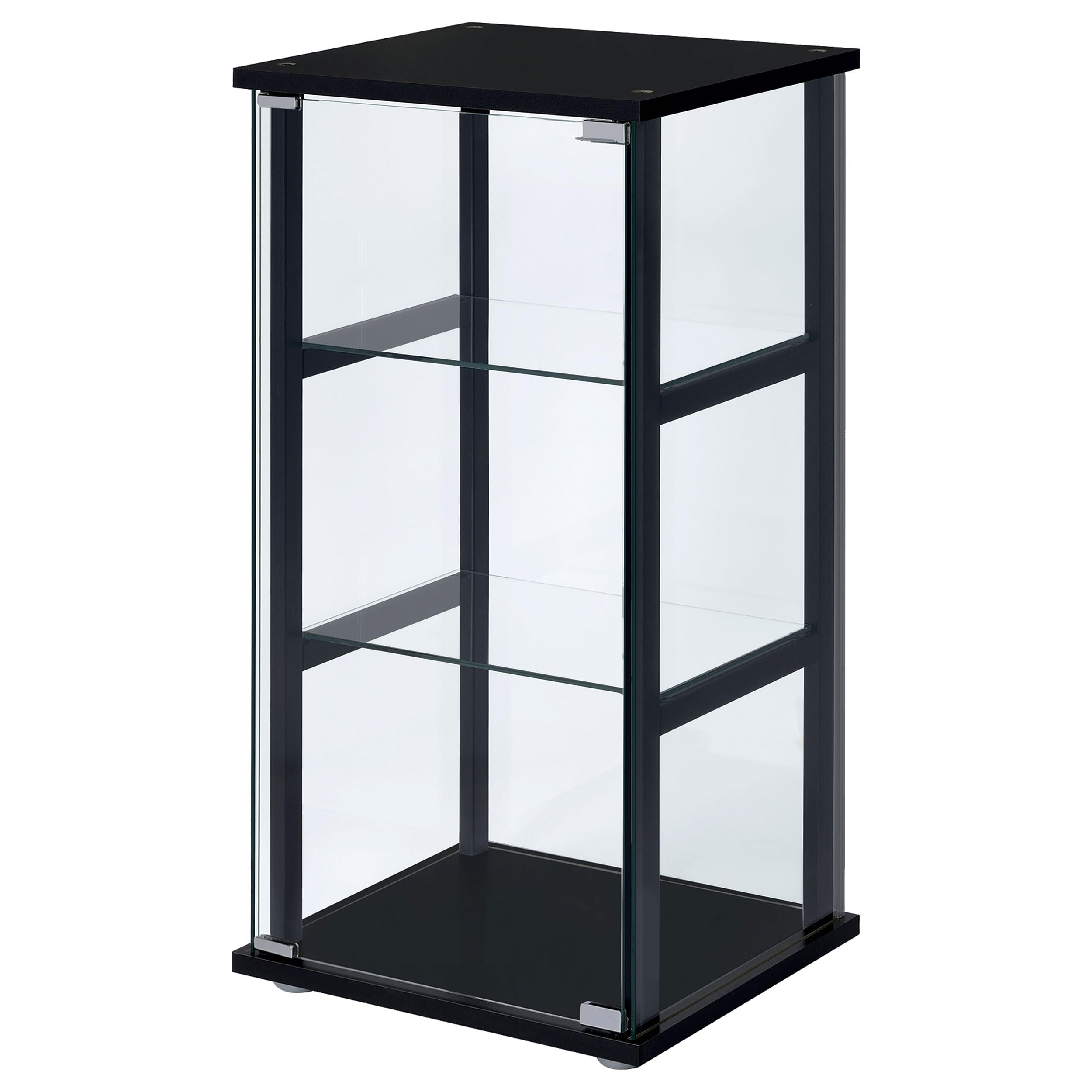 Coaster Home Furnishings 34-inch 3-Tier Clear Tempered Glass Curio Cabinet with Black Shelving - Display Case for Collectibles, China, and Home Decor - Perfect for Living Room, Dining Room, or Office Display