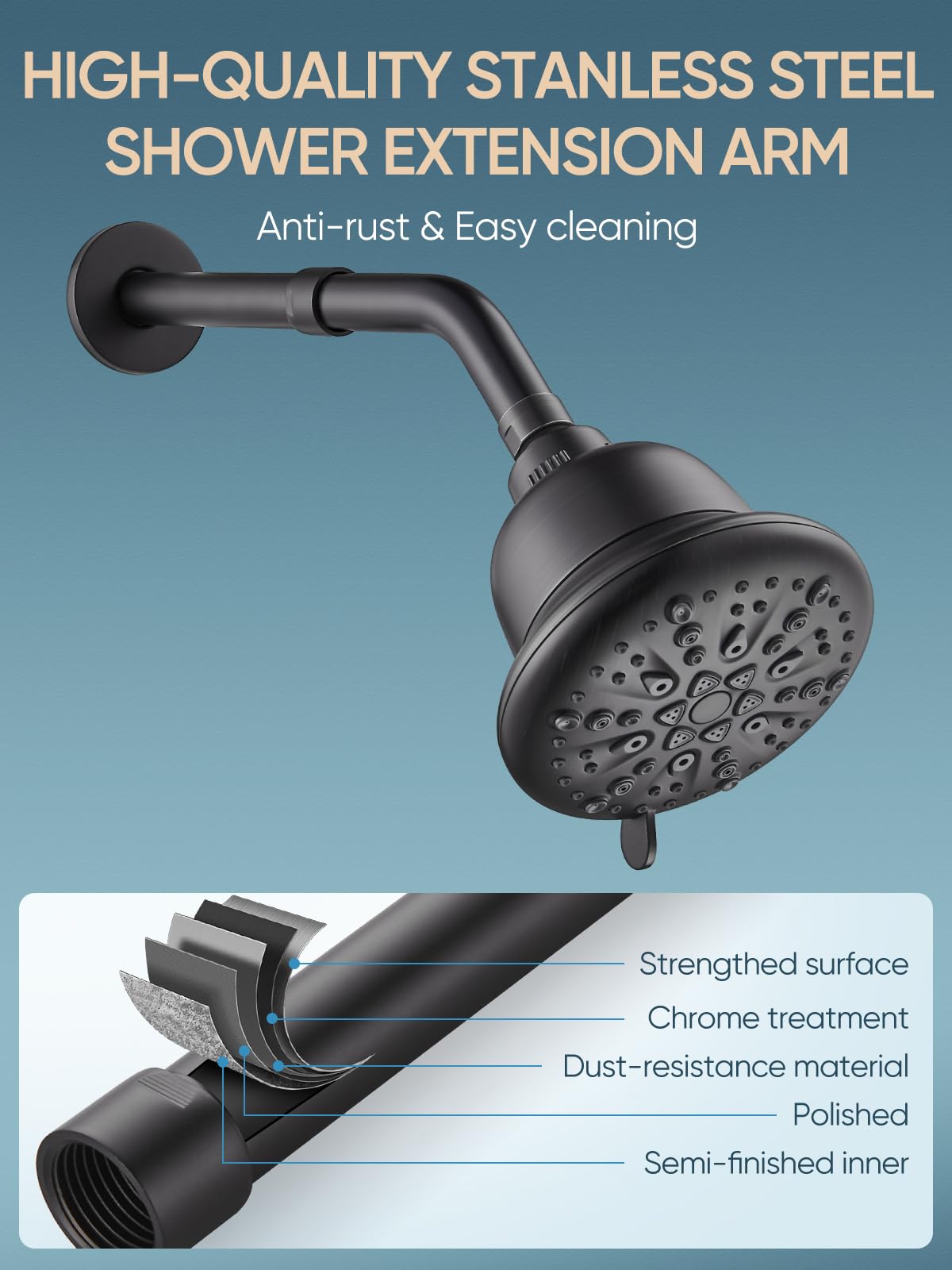 6-Inch Stainless Steel Shower Arm Extender - Matte Black Shower Head Extension Pipe for Bathroom | Perfect for Adjustable Shower Height & Handicap Accessibility