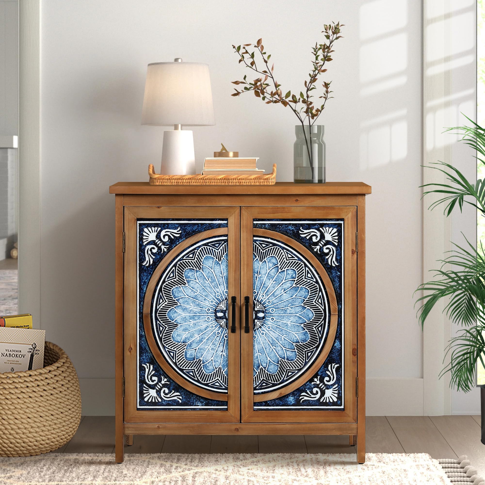 PHI VILLA Accent Cabinet with Doors - Small Storage Cabinet, Sideboard Buffet Credenza for Living Room & Entryway - Perfect for Home Organization & Stylish Display