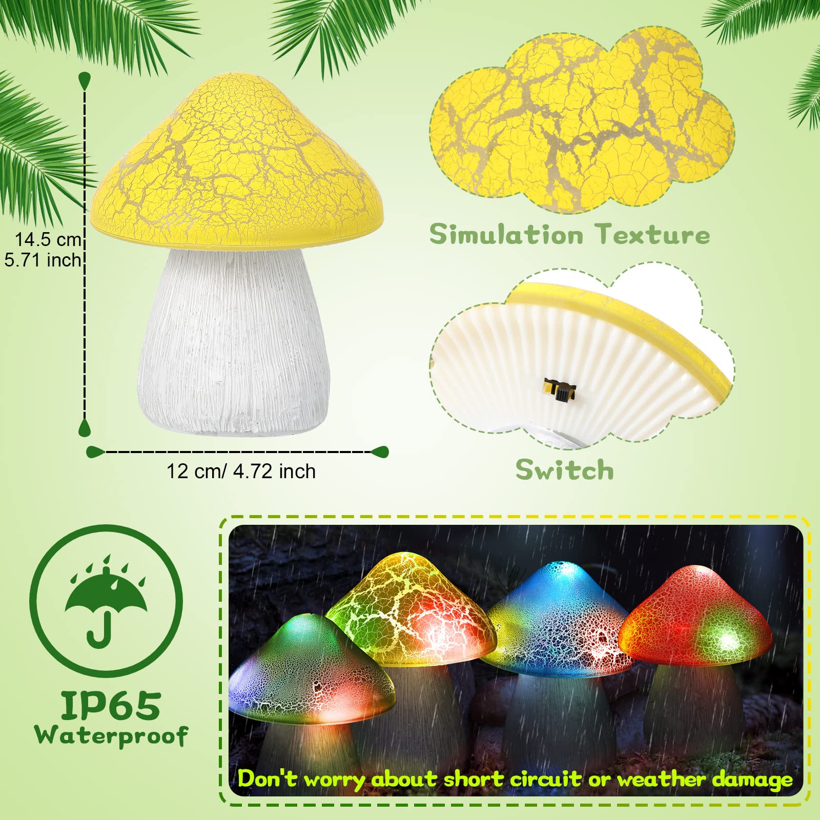 4 Pack Solar Powered LED Garden Mushroom Lights - Waterproof Outdoor Pathway Lighting with 2 Modes & 5 Bright LEDs - Perfect for Yard, Patio, Walkway, and Landscape Decoration (Auto On/Off at Dusk & Dawn)