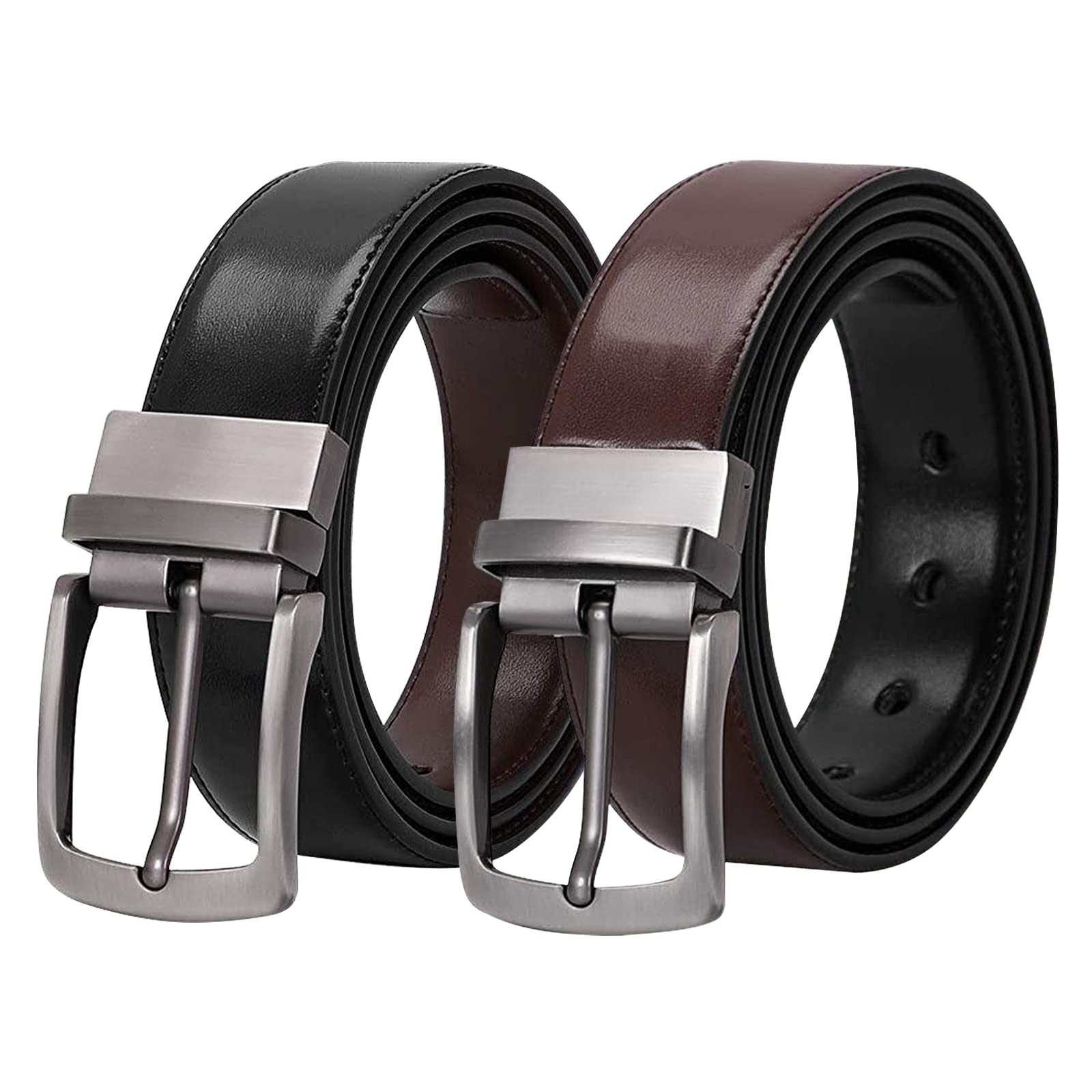 JASGOOL Men's Reversible Leather Belt - Black & Brown Dress Belt with Rotating Buckle | Formal & Casual Wear | Perfect Gift for Dad, Husband, Boyfriend | Office, Wedding, Business, Everyday Use