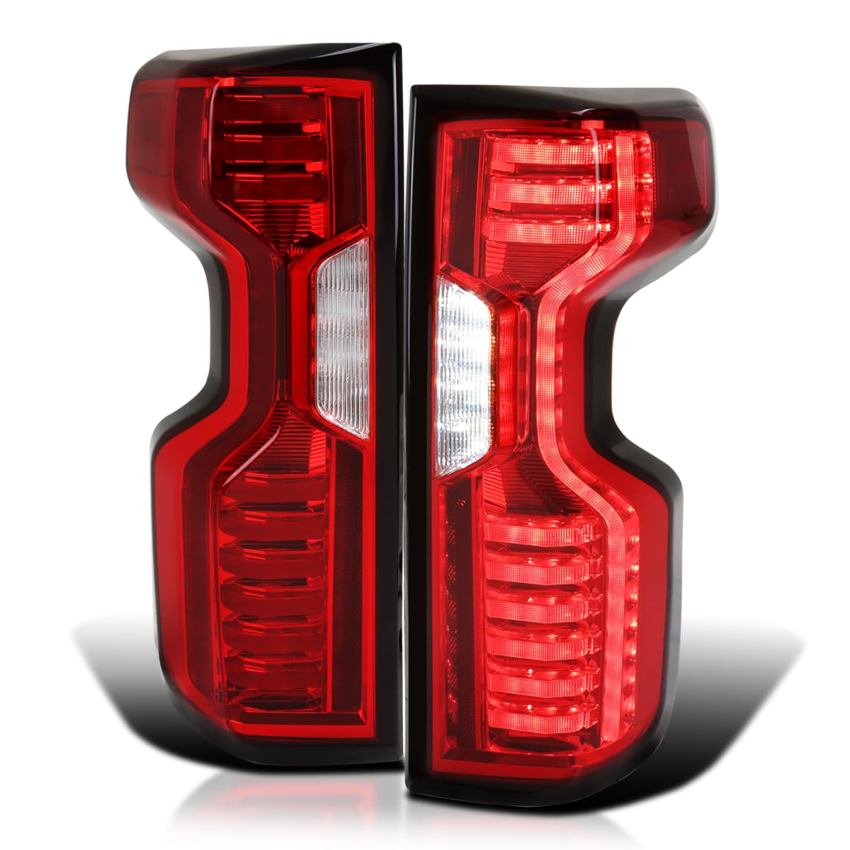 Spec-D Tuning Red Full LED Tail Lights for 2019-2023 Chevy Silverado 1500 - Left & Right Pair Tail Lamp Assembly - Enhanced Visibility & Style for Night Driving & Custom Truck Upgrades