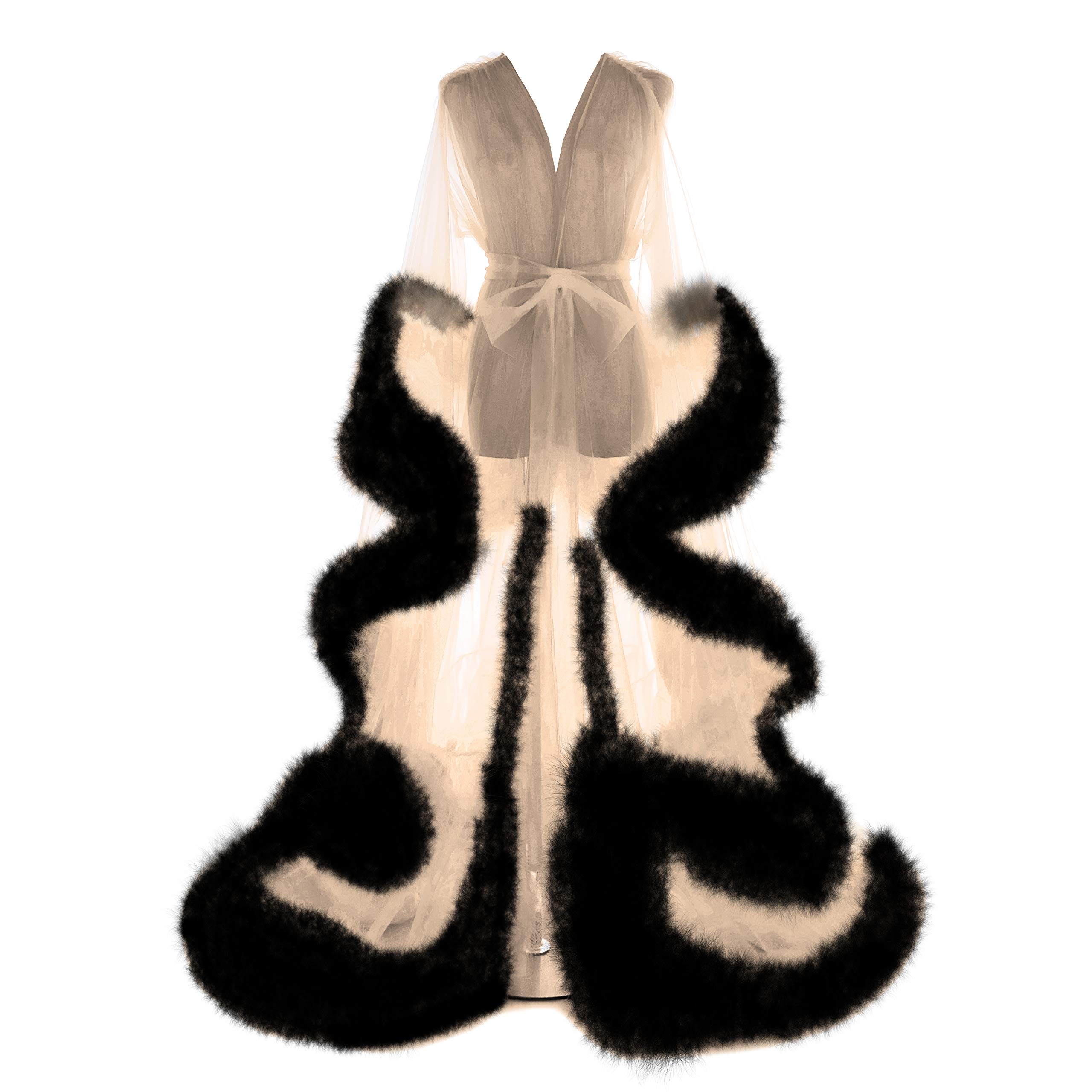 Elegant Old Hollywood Feather Robe for Women - Long Lingerie Tulle Bathrobe, Wedding Scarf & Bridal Gown for Maternity Photoshoots | Perfect for Boudoir, Bridal Showers, and Glamorous Occasions