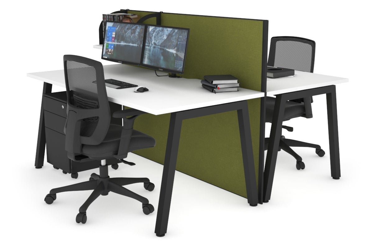 Horizon Quadro 2-Person Office Workstation Bench with A-Legs - 1800L x 800W Dimensions, Cable Management Scallop - Perfect for Collaborative Workspaces & Modern Office Environments