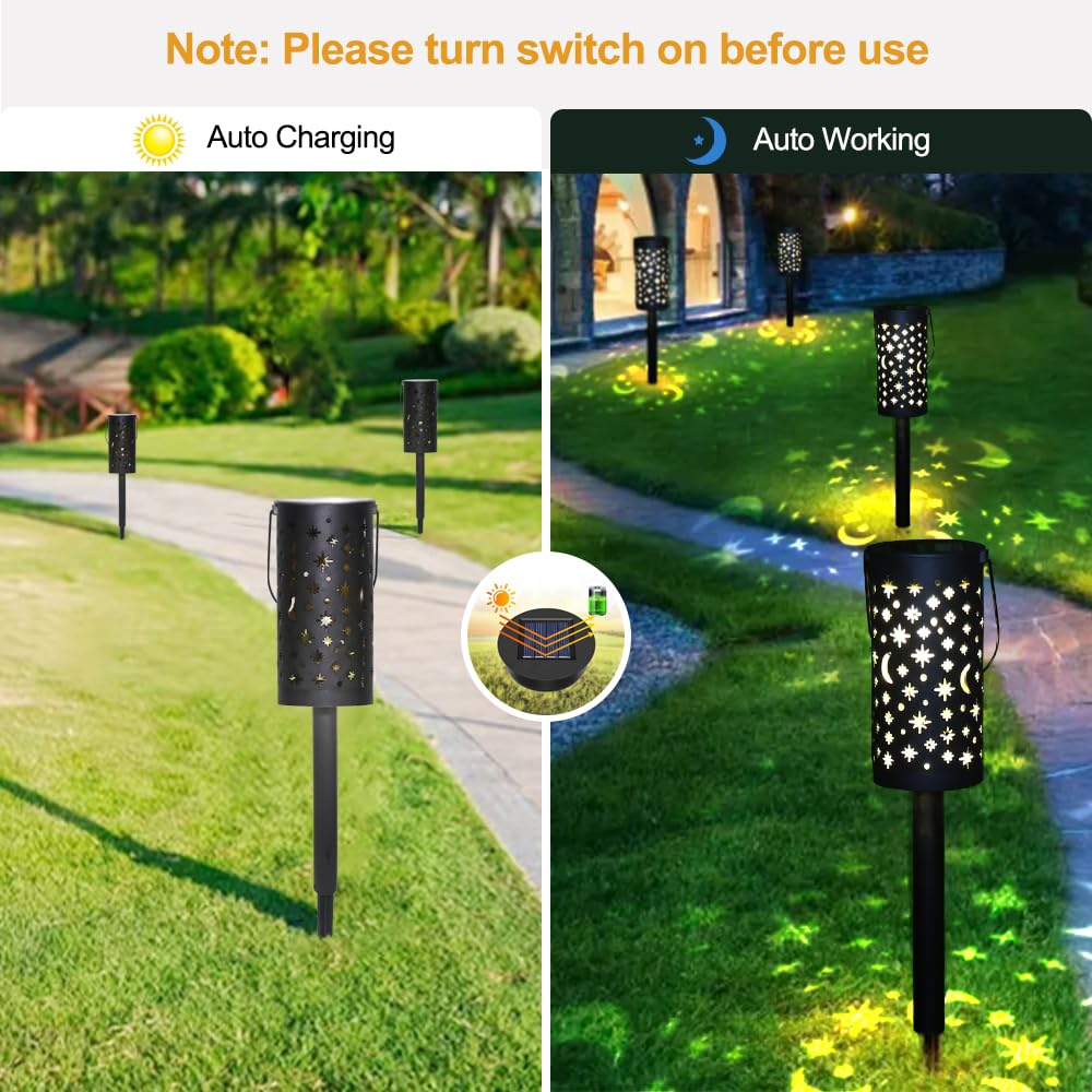 6 Pack Solar Garden Lights - Waterproof Black Star Moon Outdoor Path Lights for Yard, Patio, Walkway & Landscape Decoration